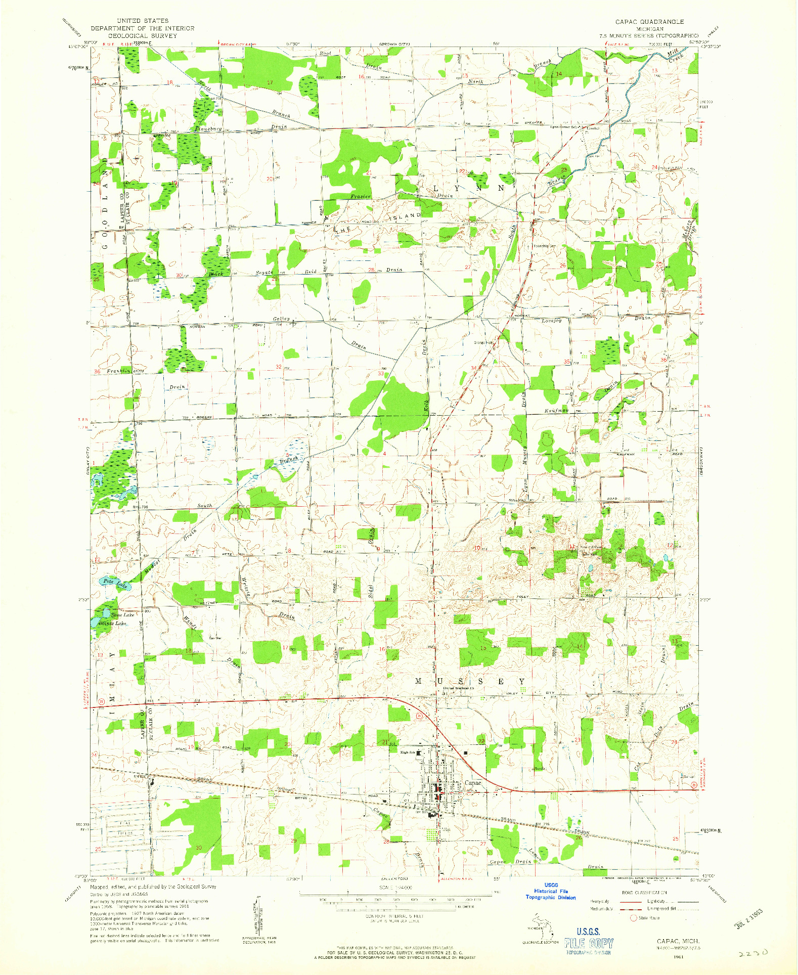 USGS 1:24000-SCALE QUADRANGLE FOR CAPAC, MI 1961