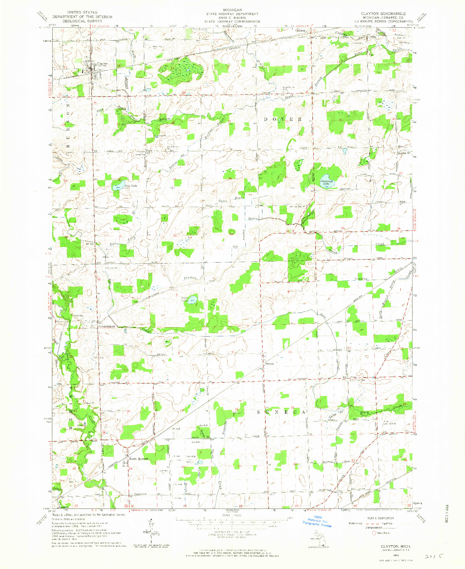 USGS 1:24000-SCALE QUADRANGLE FOR CLAYTON, MI 1962