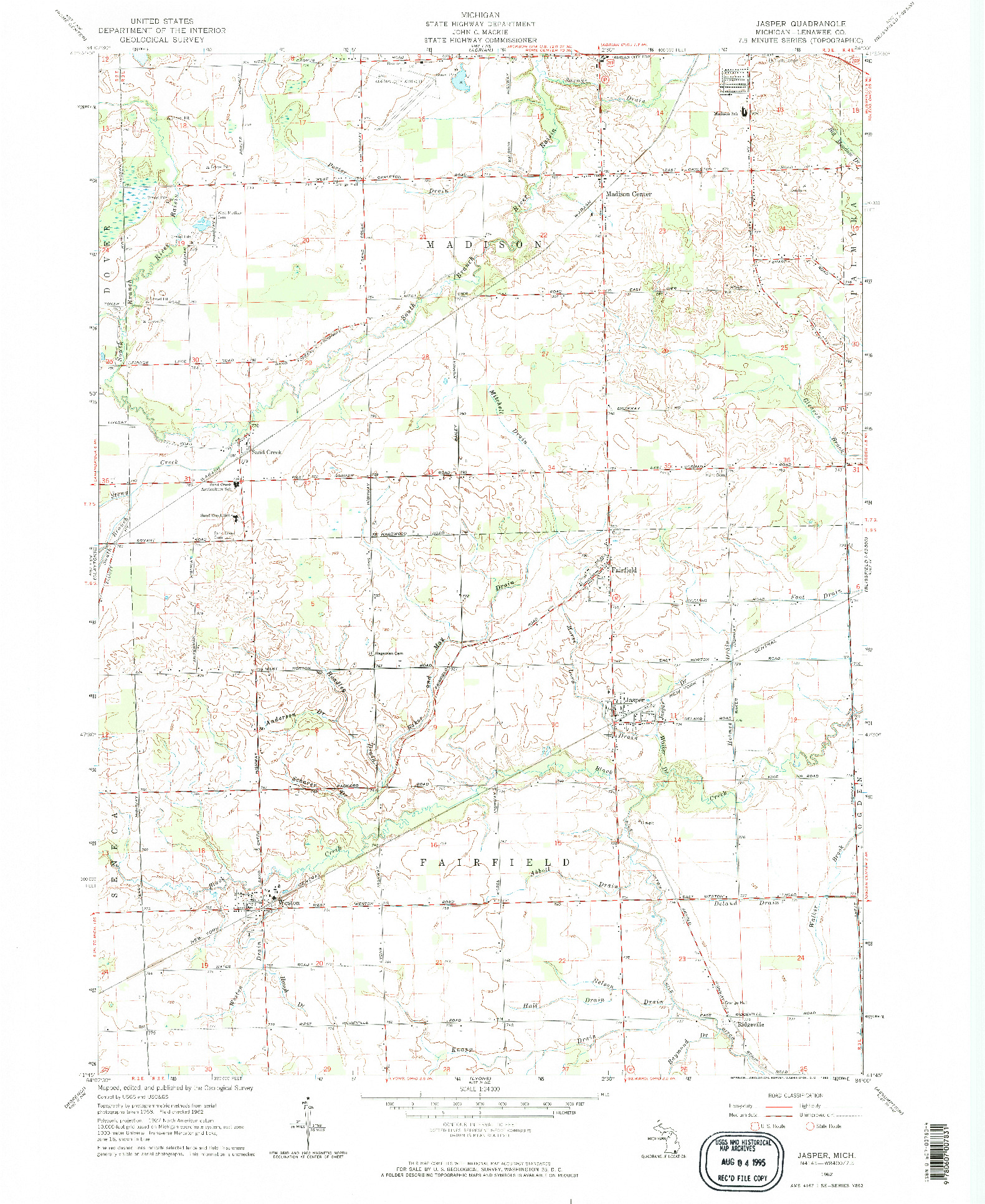 USGS 1:24000-SCALE QUADRANGLE FOR JASPER, MI 1962