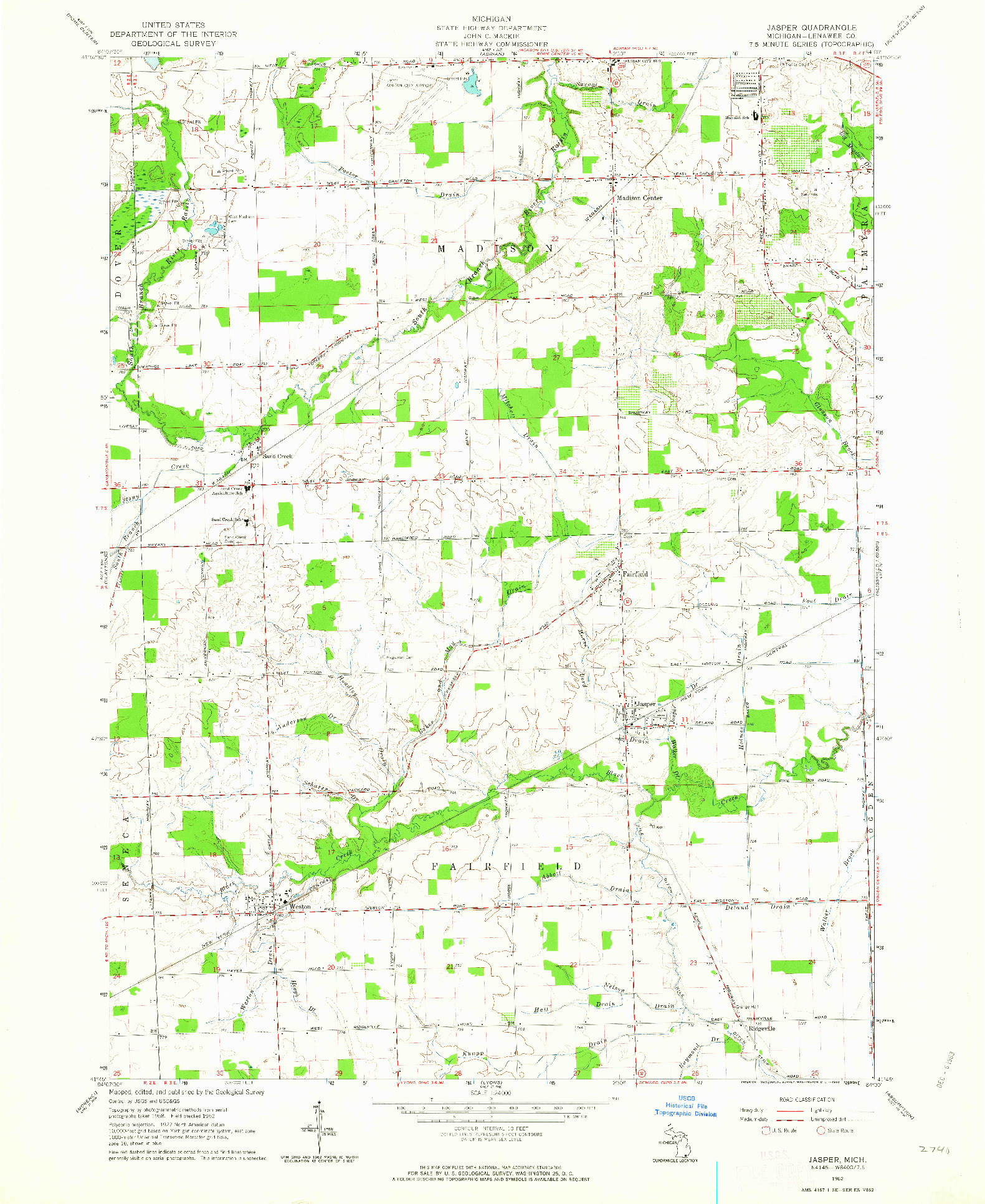 USGS 1:24000-SCALE QUADRANGLE FOR JASPER, MI 1962