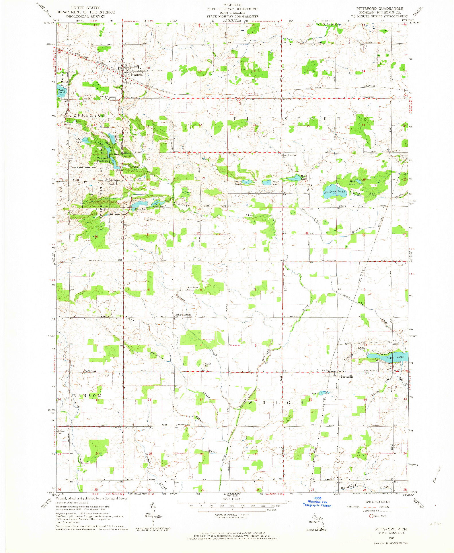 USGS 1:24000-SCALE QUADRANGLE FOR PITTSFORD, MI 1962