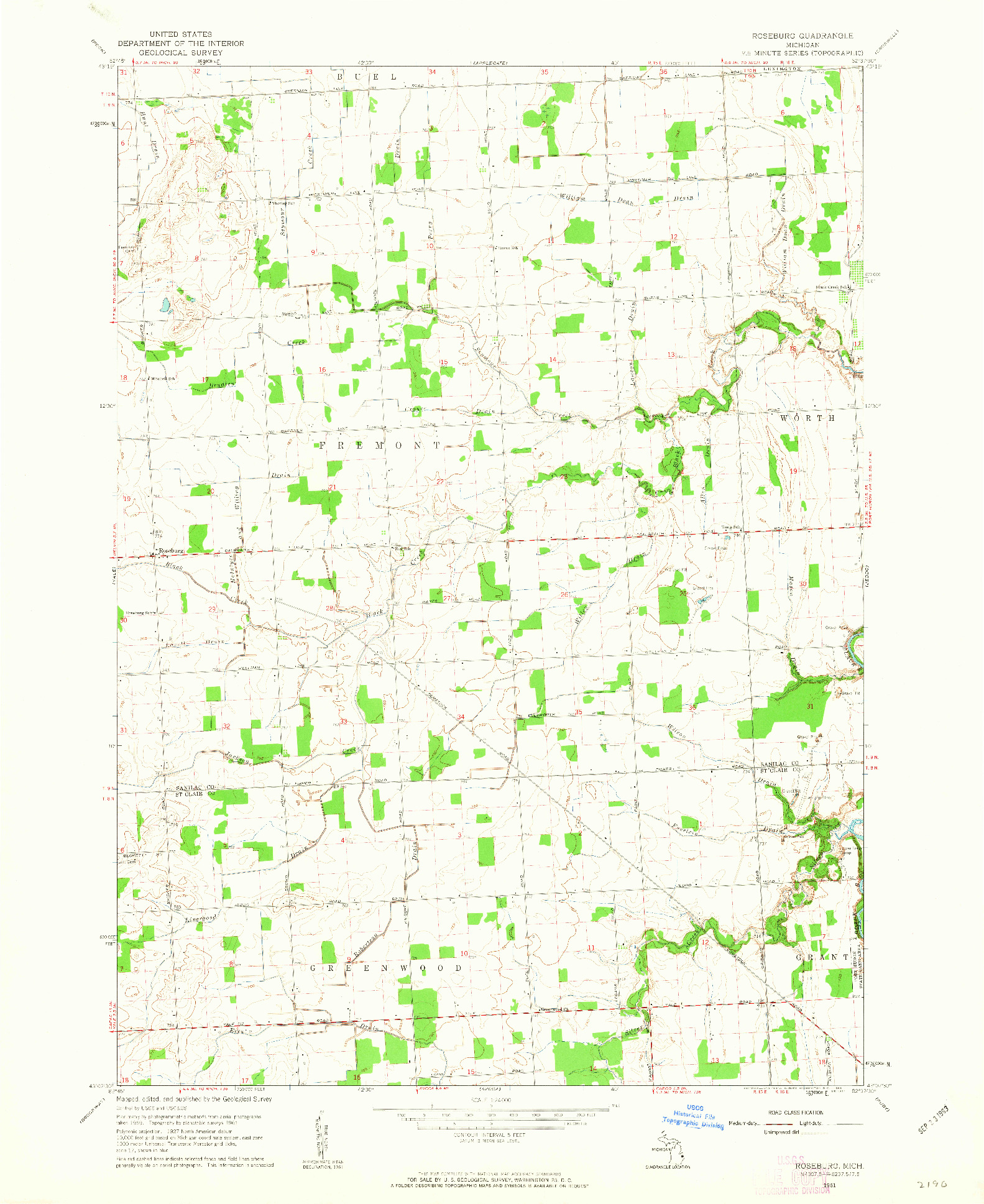 USGS 1:24000-SCALE QUADRANGLE FOR ROSEBURG, MI 1961