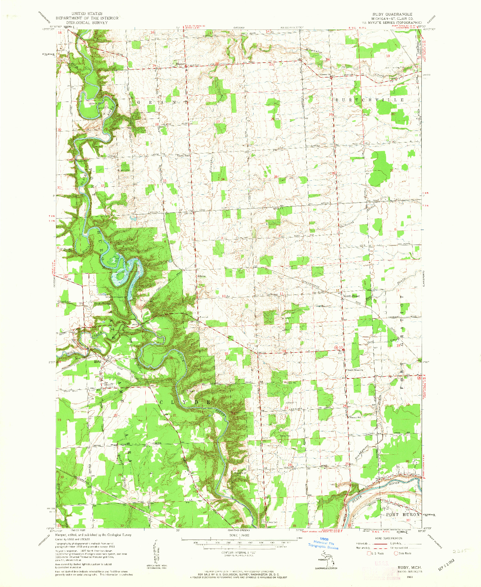 USGS 1:24000-SCALE QUADRANGLE FOR RUBY, MI 1961