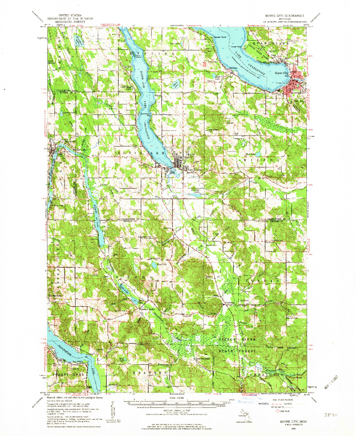 USGS 1:62500-SCALE QUADRANGLE FOR BOYNE CITY, MI 1961
