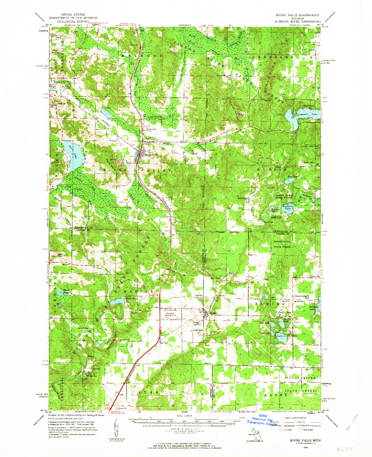 USGS 1:62500-SCALE QUADRANGLE FOR BOYNE FALLS, MI 1961