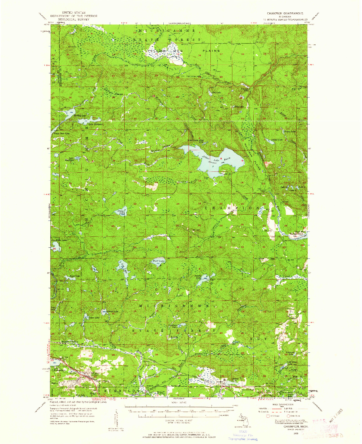 USGS 1:62500-SCALE QUADRANGLE FOR CHAMPION, MI 1955