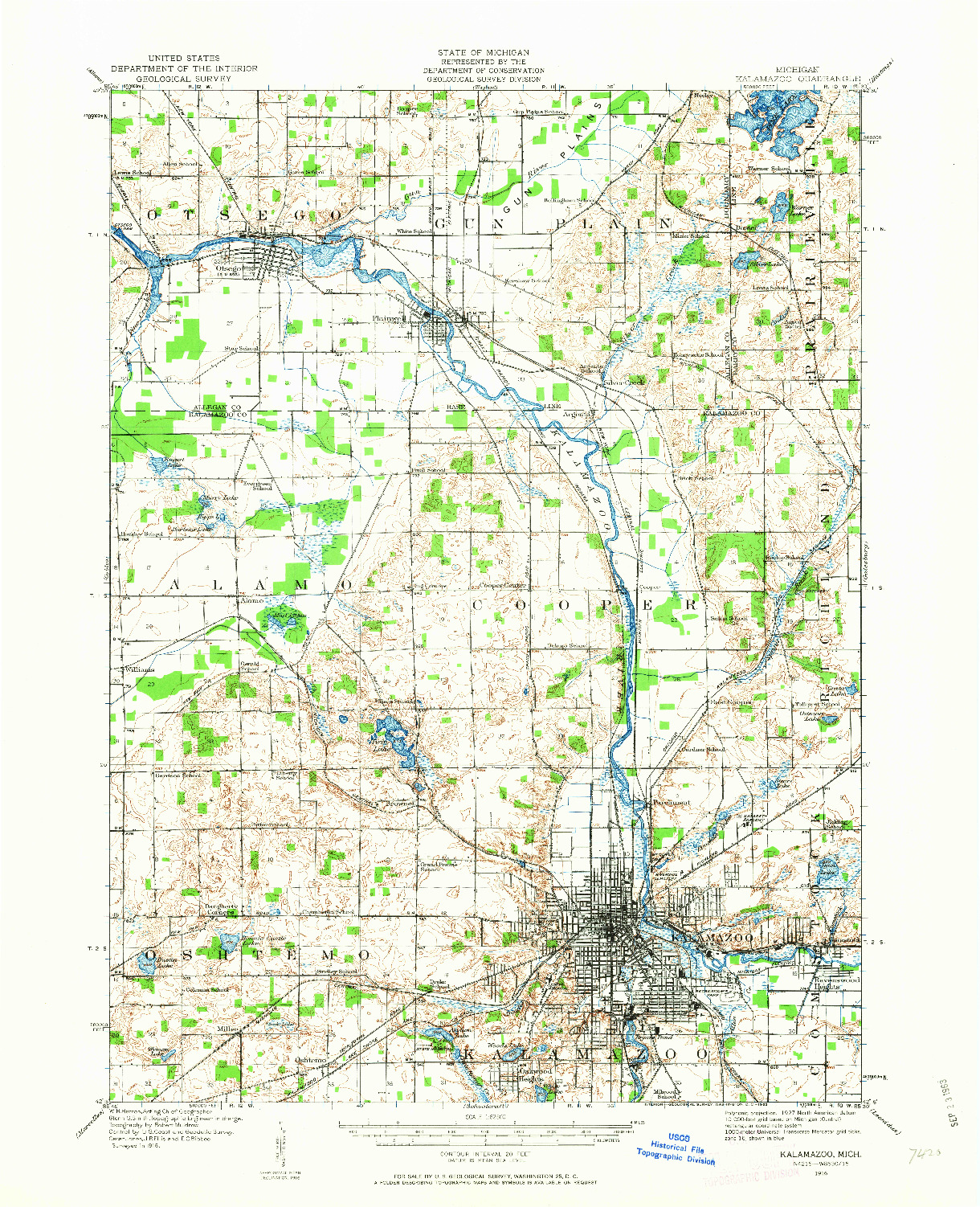 USGS 1:62500-SCALE QUADRANGLE FOR KALAMAZOO, MI 1916