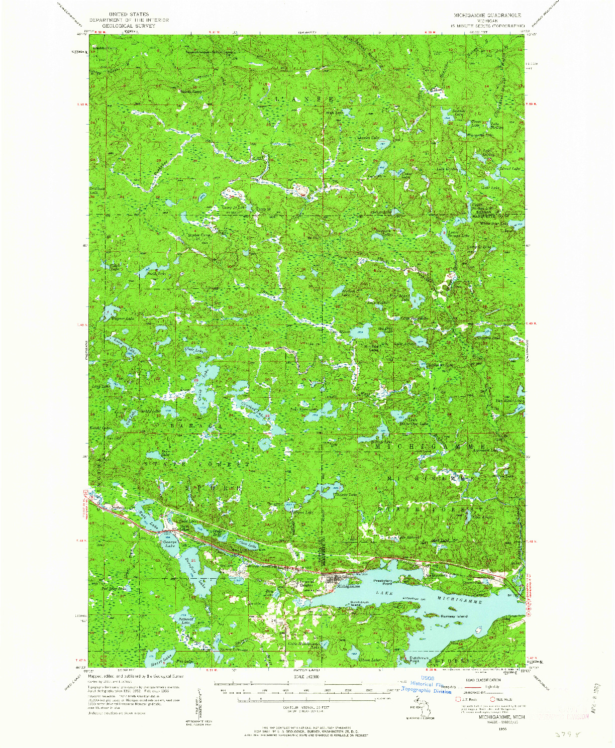 USGS 1:62500-SCALE QUADRANGLE FOR MICHIGAMME, MI 1956