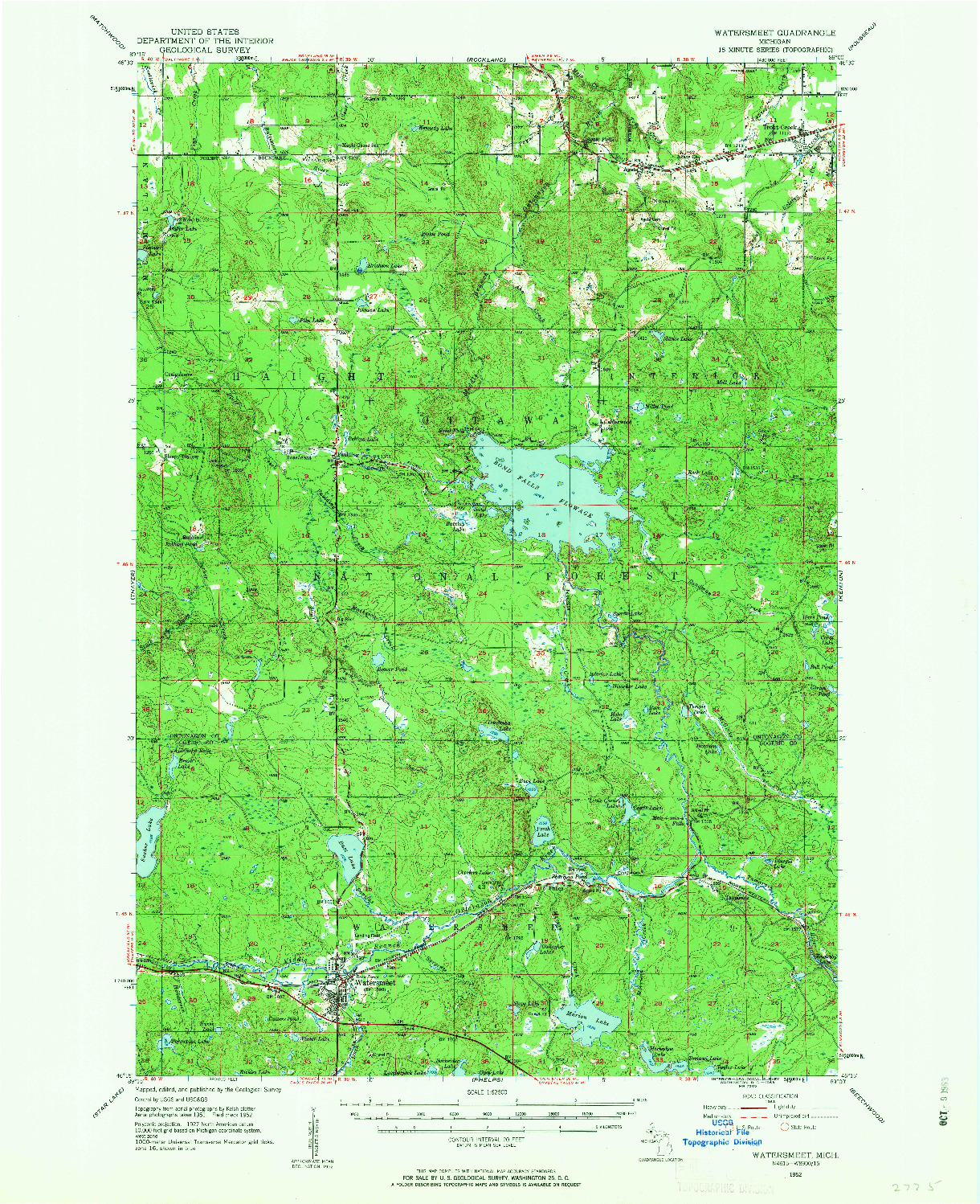 USGS 1:62500-SCALE QUADRANGLE FOR WATERSMEET, MI 1952