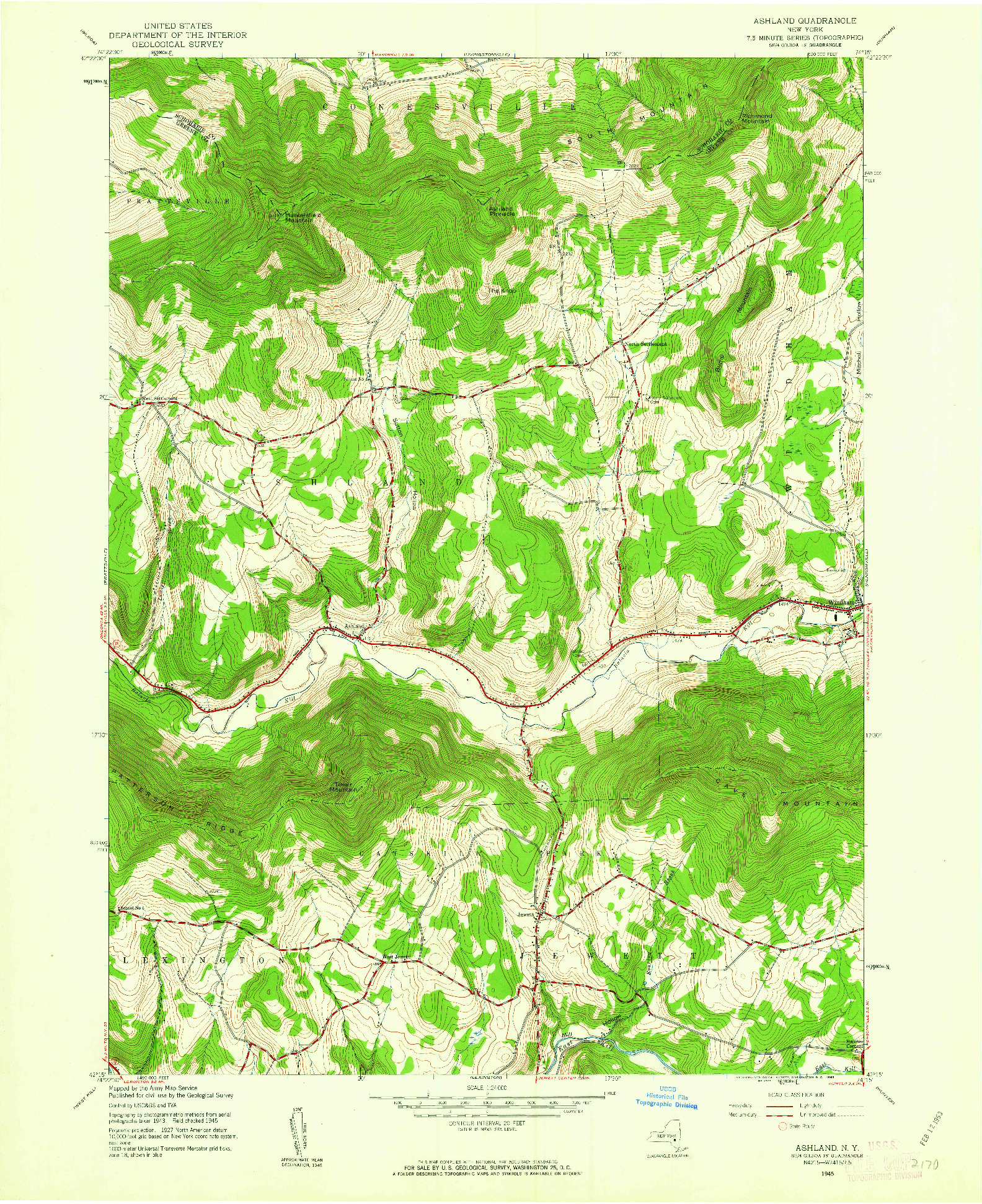 USGS 1:24000-SCALE QUADRANGLE FOR ASHLAND, NY 1945