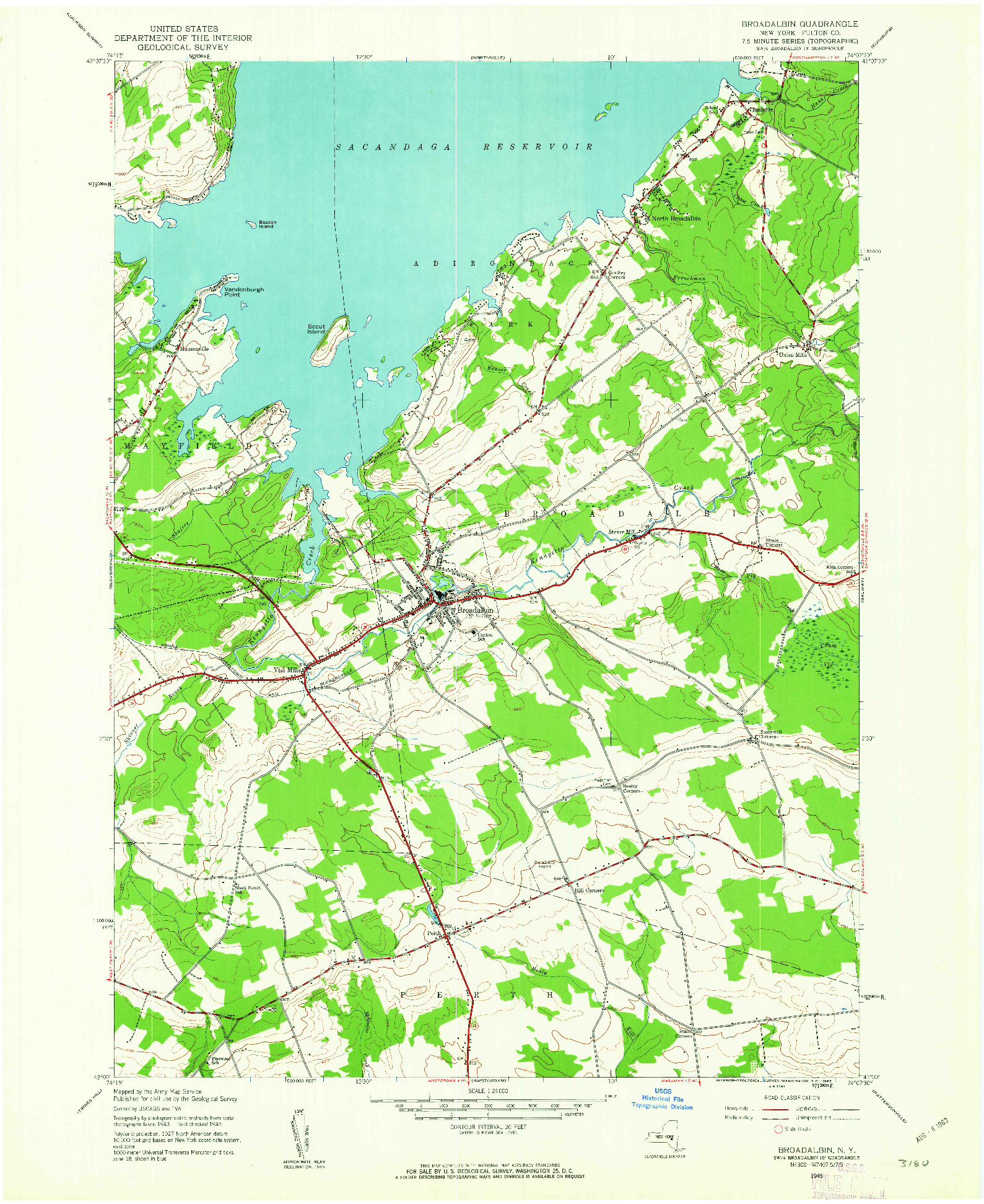 USGS 1:24000-SCALE QUADRANGLE FOR BROADALBIN, NY 1945