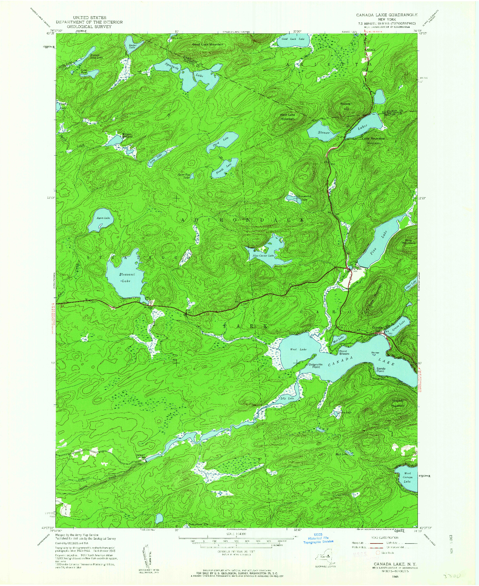 USGS 1:24000-SCALE QUADRANGLE FOR CANADA LAKE, NY 1945