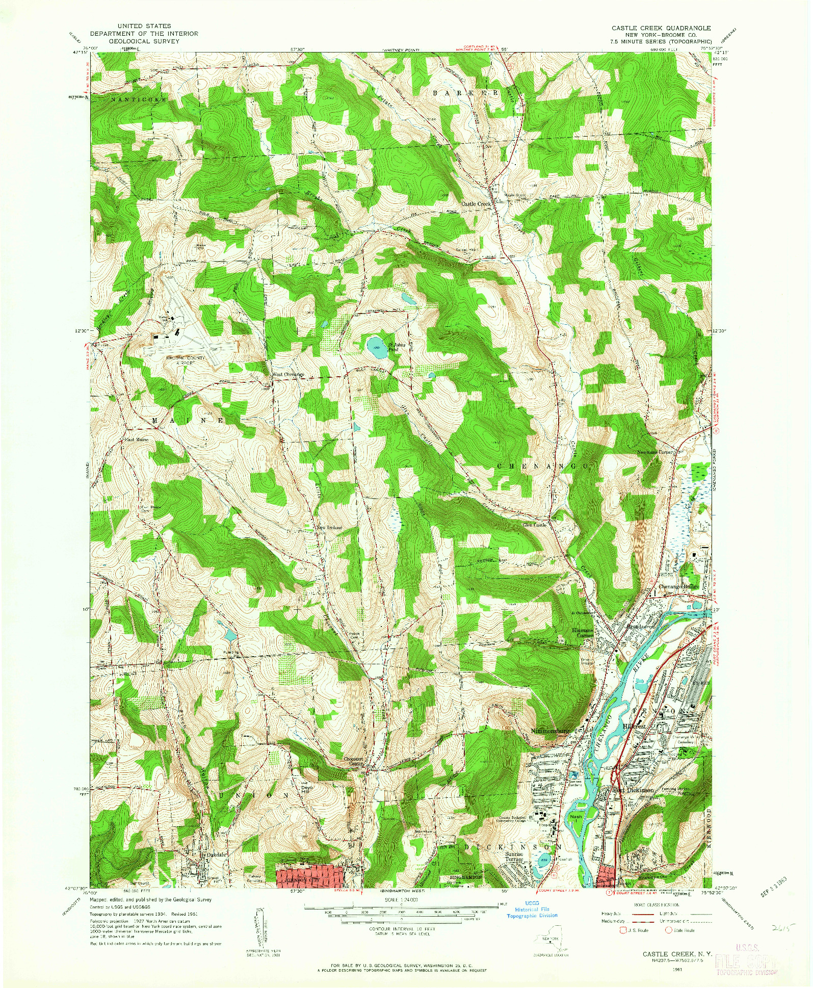USGS 1:24000-SCALE QUADRANGLE FOR CASTLE CREEK, NY 1961