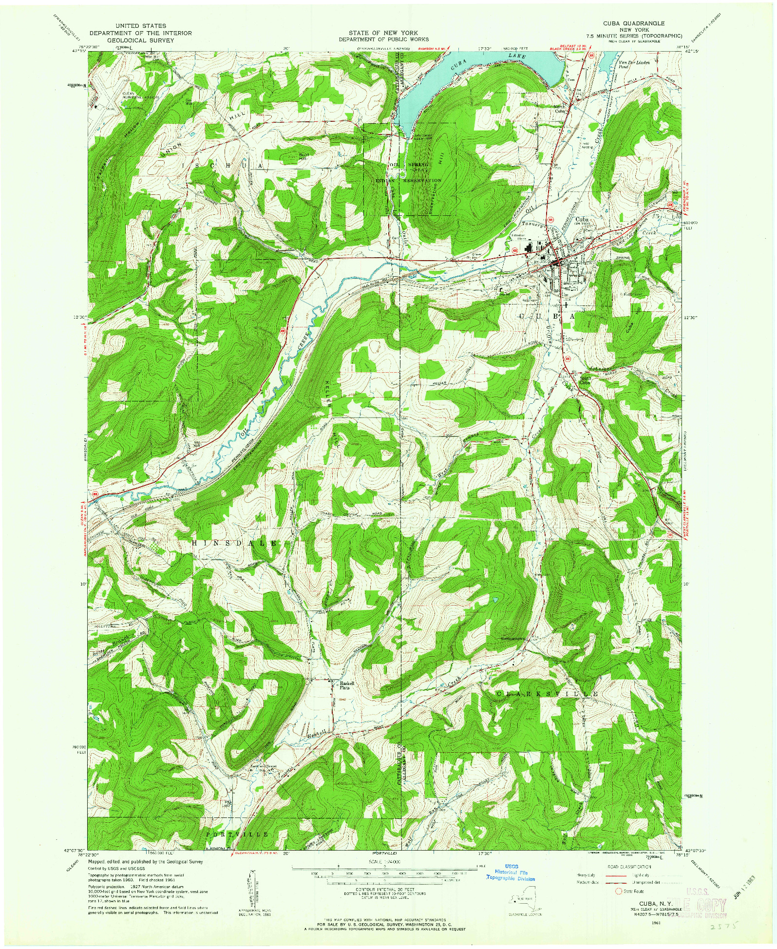 USGS 1:24000-SCALE QUADRANGLE FOR CUBA, NY 1961