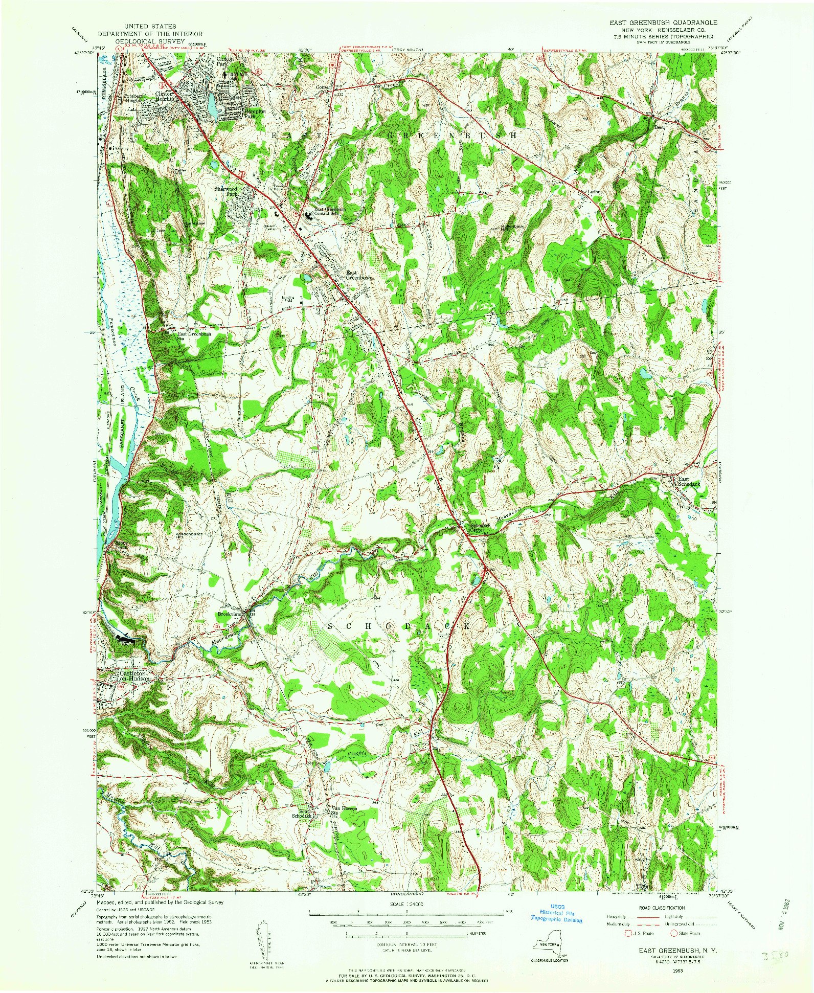 USGS 1:24000-SCALE QUADRANGLE FOR EAST GREENBUSH, NY 1953