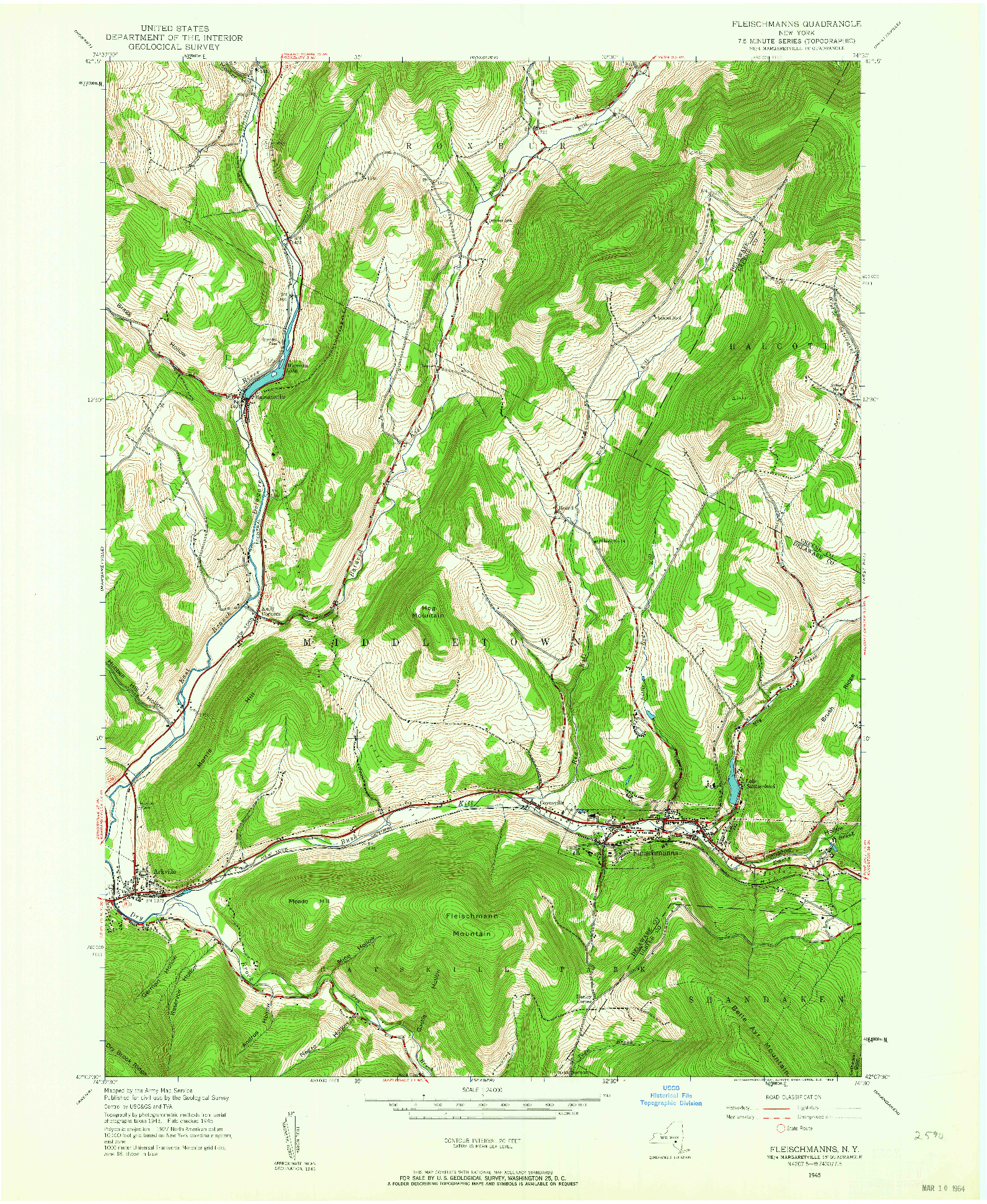 USGS 1:24000-SCALE QUADRANGLE FOR FLEISCHMANNS, NY 1945