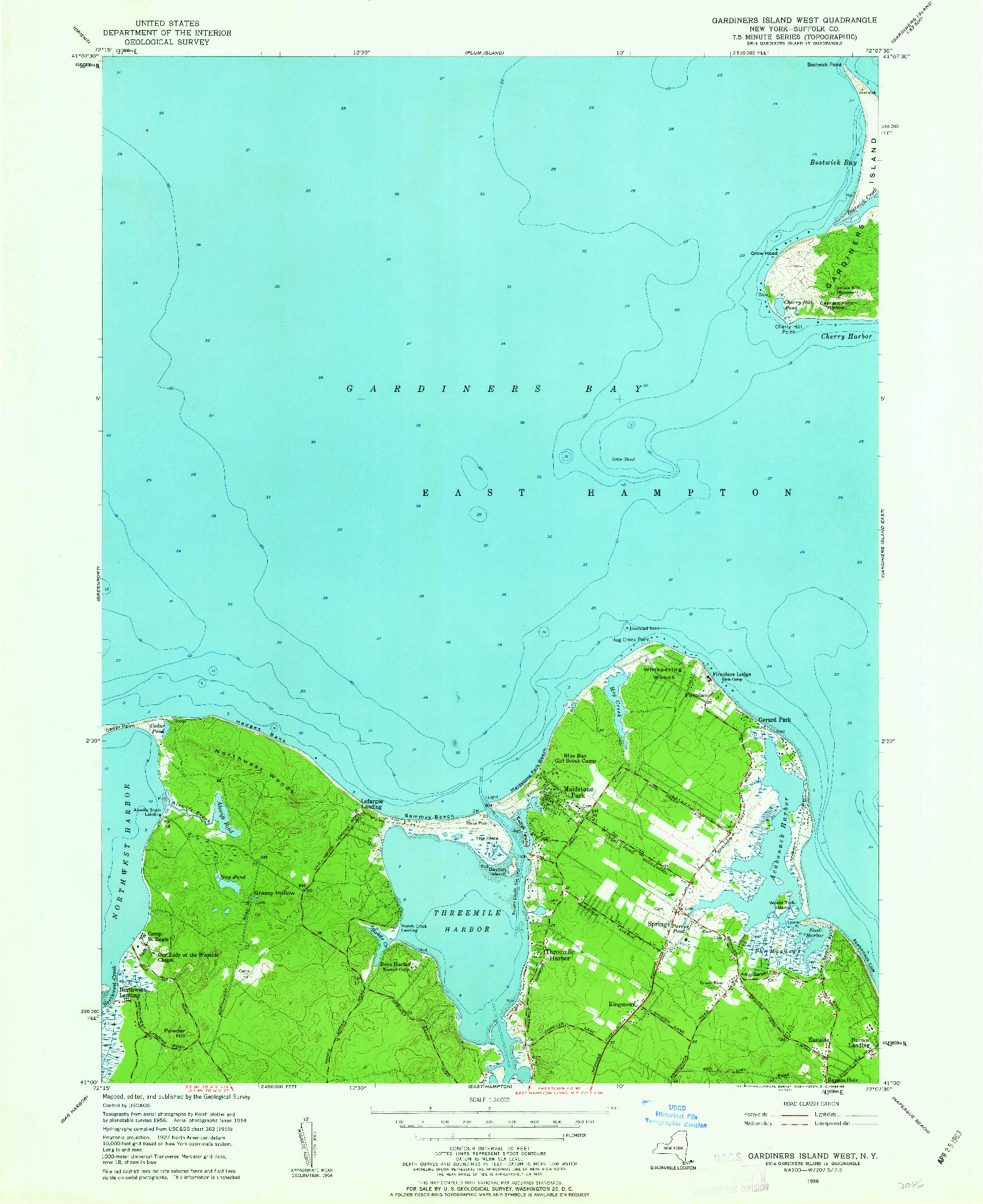 USGS 1:24000-SCALE QUADRANGLE FOR GARDINERS ISLAND WEST, NY 1956