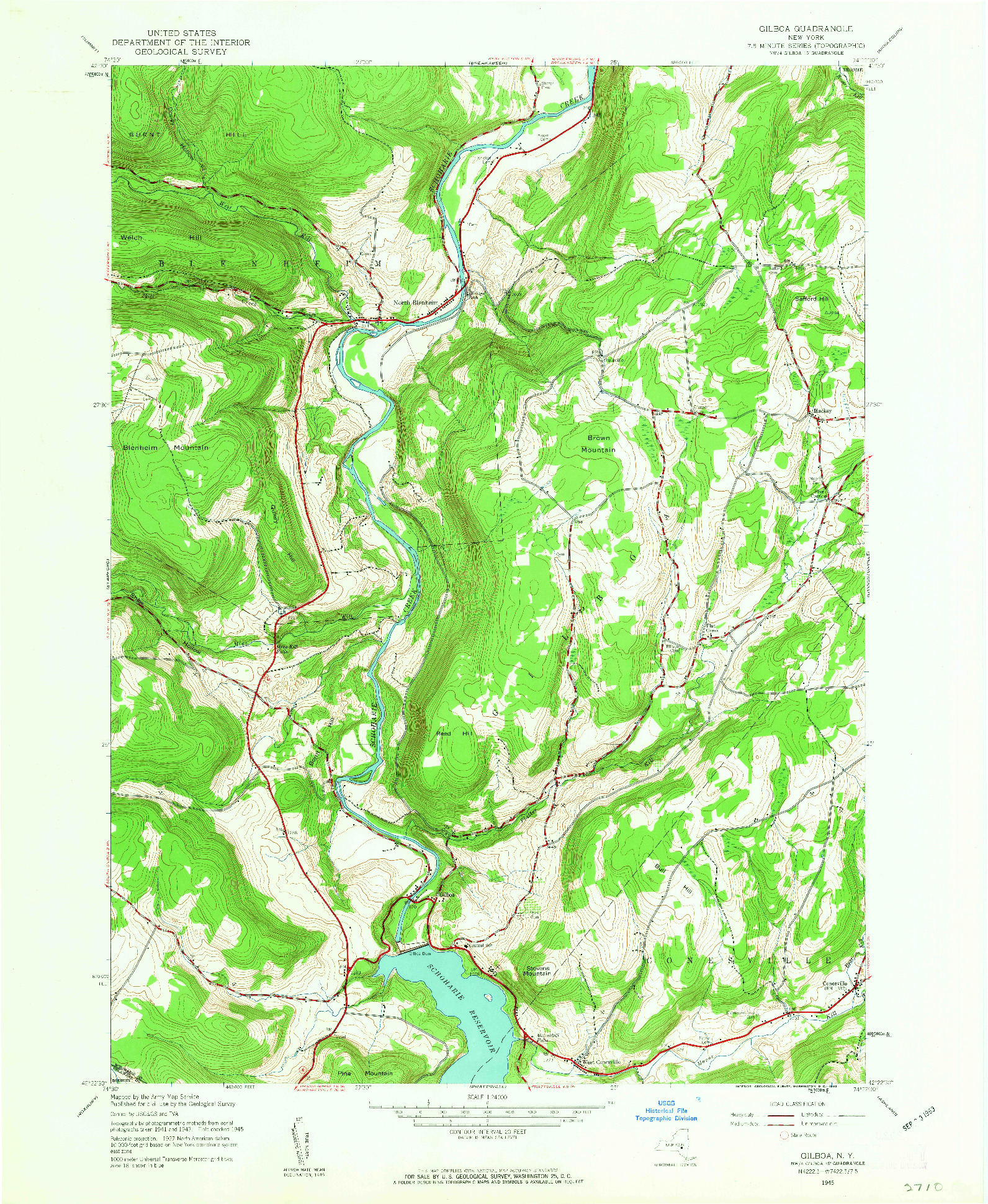 USGS 1:24000-SCALE QUADRANGLE FOR GILBOA, NY 1945