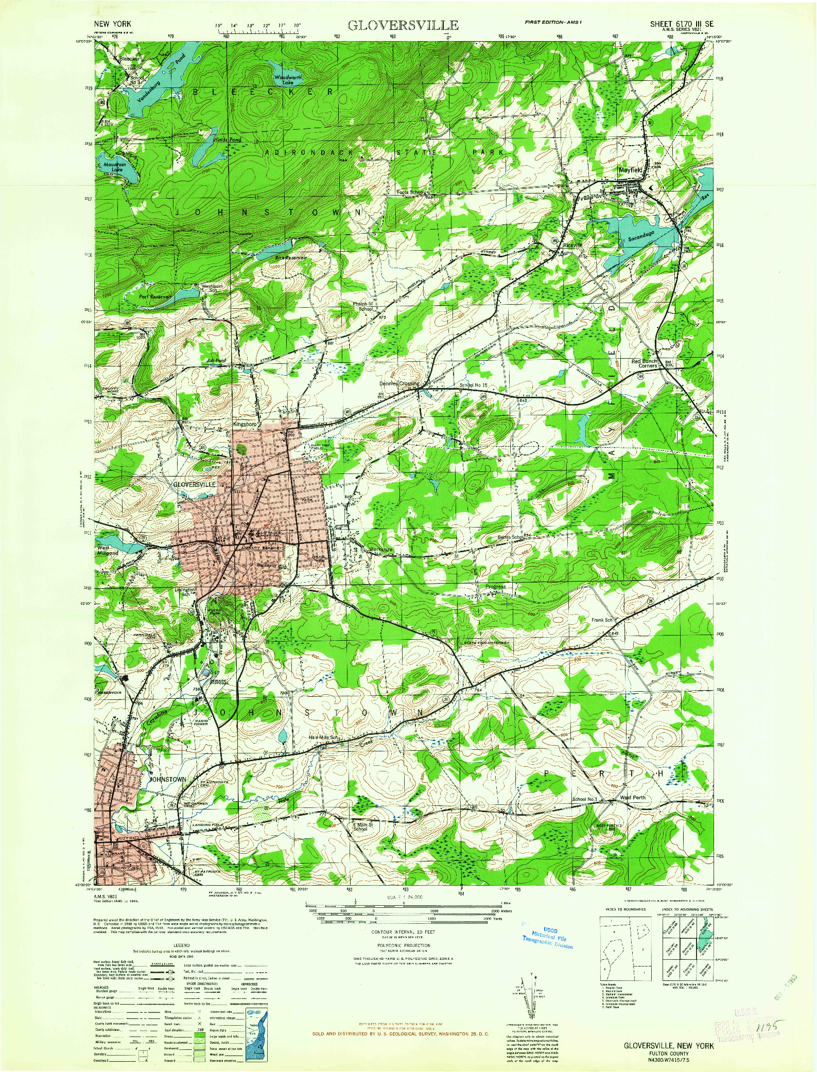 USGS 1:24000-SCALE QUADRANGLE FOR GLOVERSVILLE, NY 1963