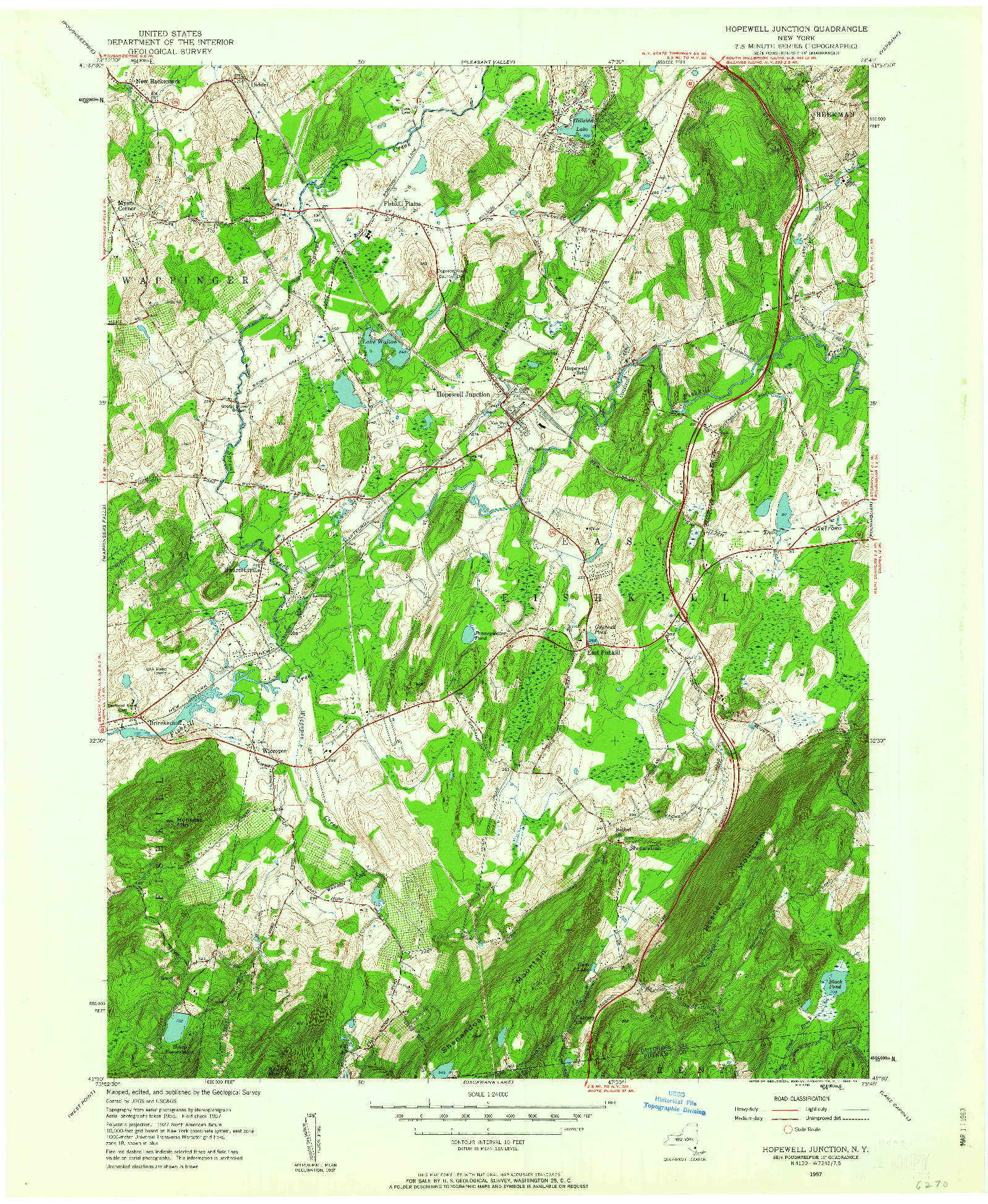 USGS 1:24000-SCALE QUADRANGLE FOR HOPEWELL JUNCTION, NY 1957