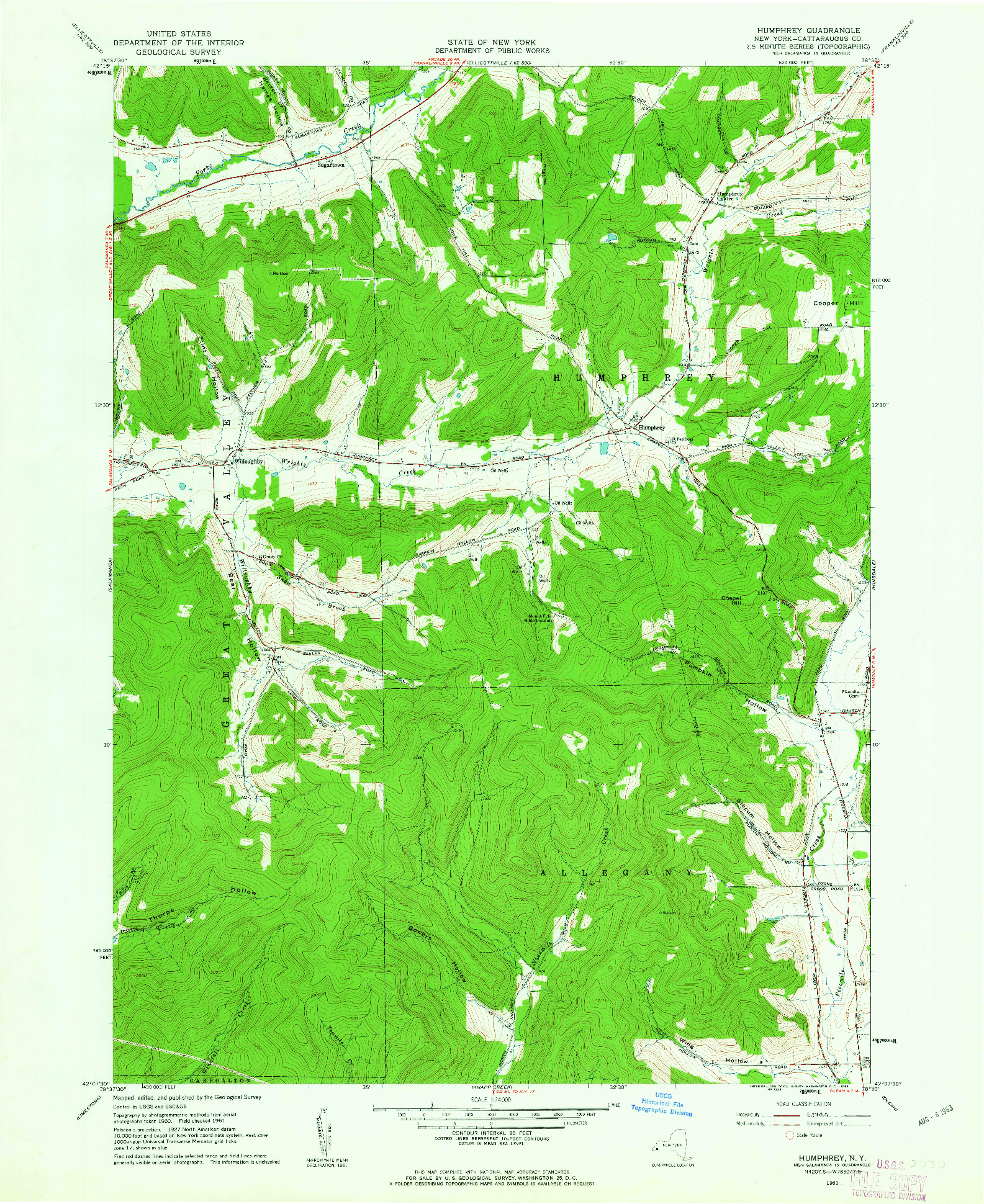 USGS 1:24000-SCALE QUADRANGLE FOR HUMPHREY, NY 1961