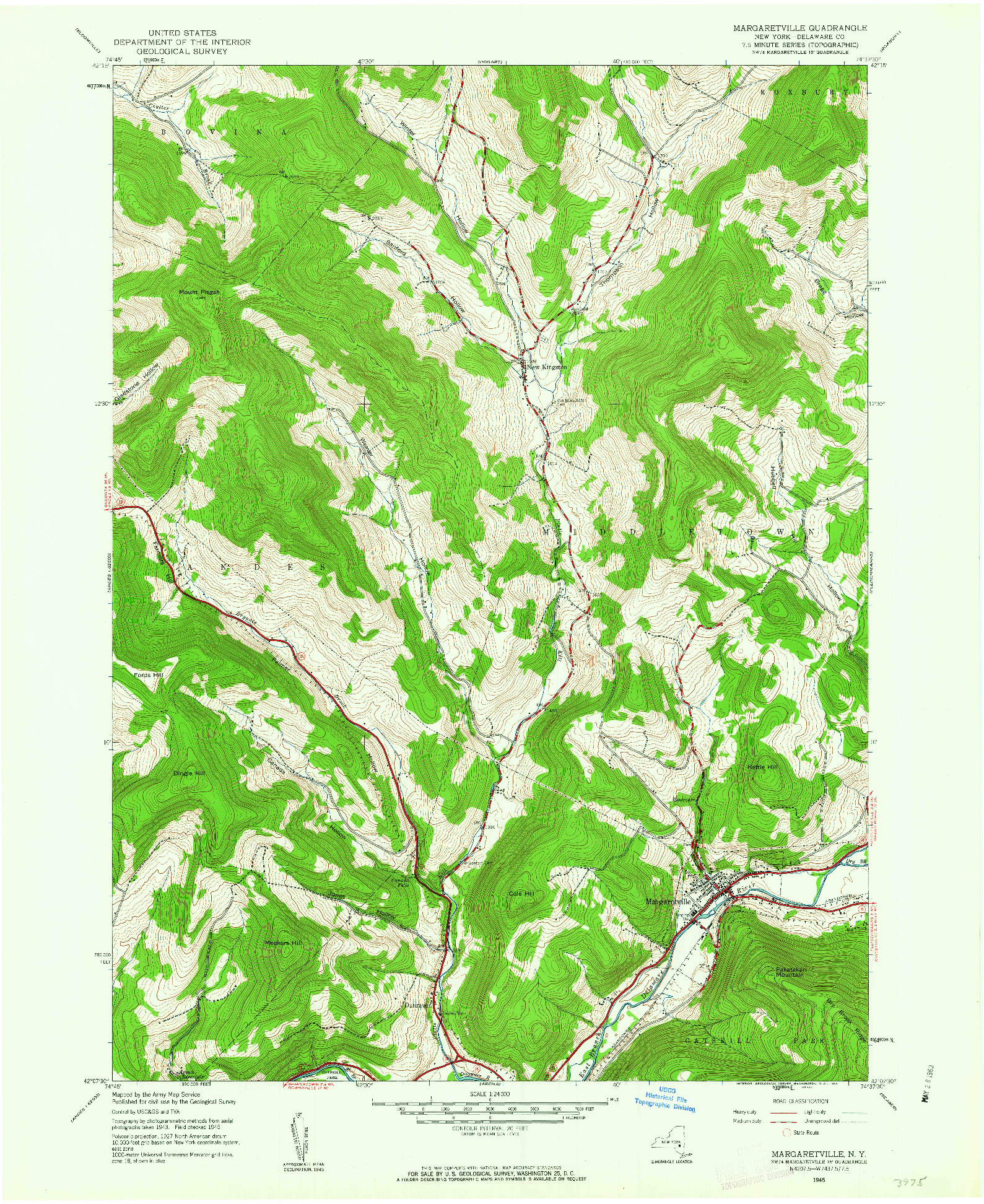 USGS 1:24000-SCALE QUADRANGLE FOR MARGARETVILLE, NY 1945