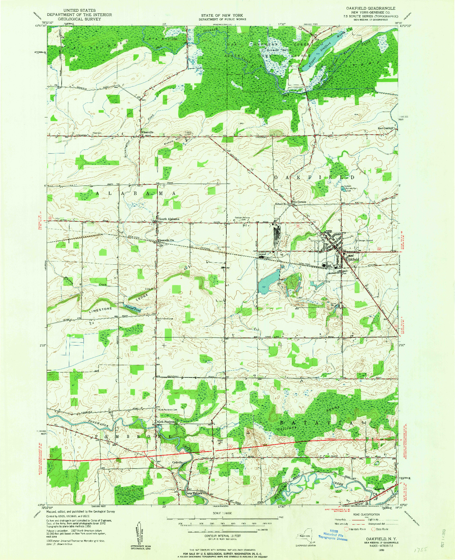 USGS 1:24000-SCALE QUADRANGLE FOR OAKFIELD, NY 1950