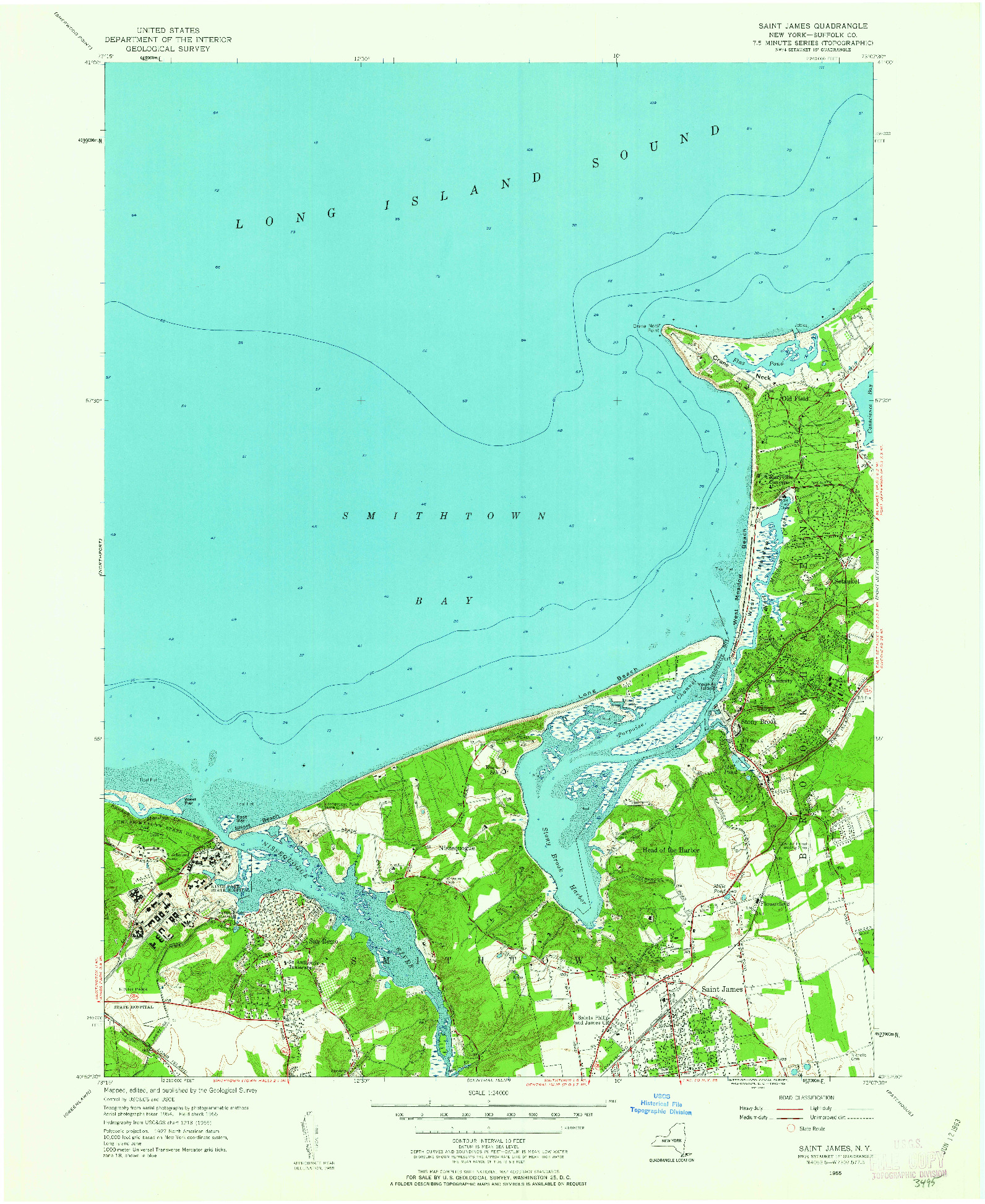 USGS 1:24000-SCALE QUADRANGLE FOR SAINT JAMES, NY 1955