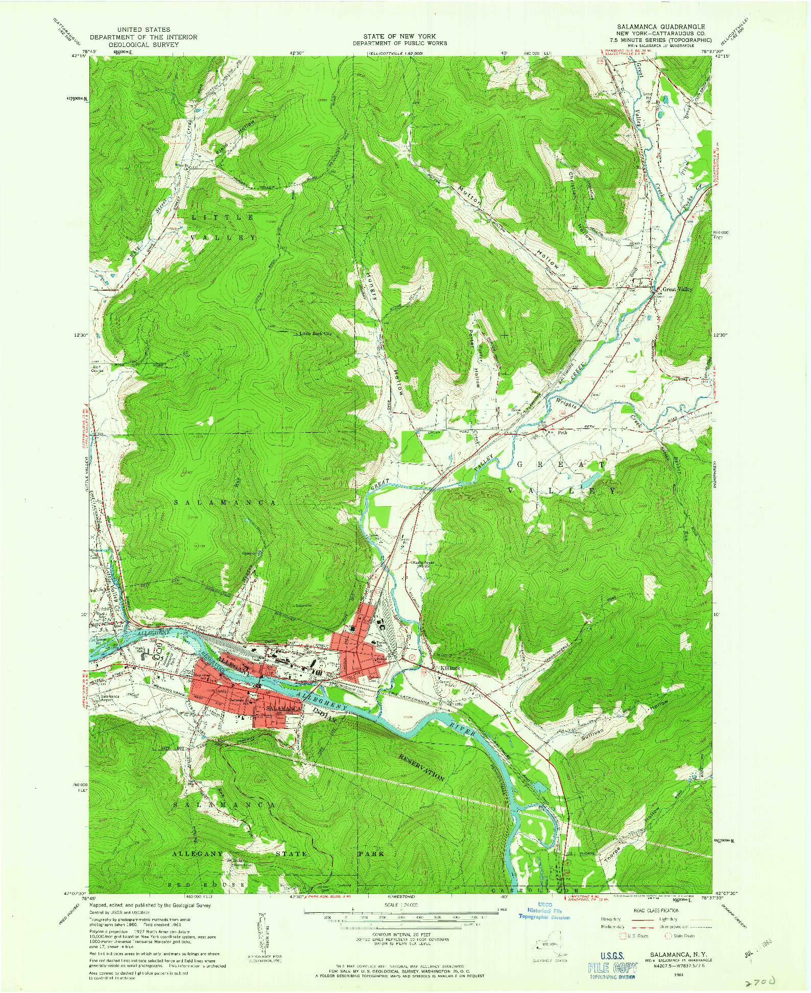 USGS 1:24000-SCALE QUADRANGLE FOR SALAMANCA, NY 1961