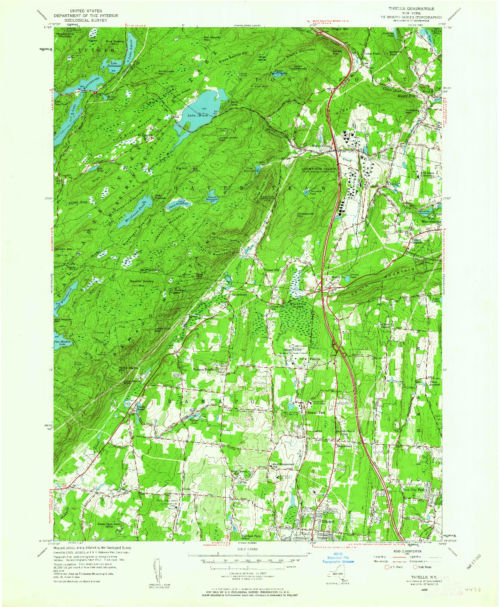 USGS 1:24000-SCALE QUADRANGLE FOR THIELLS, NY 1955