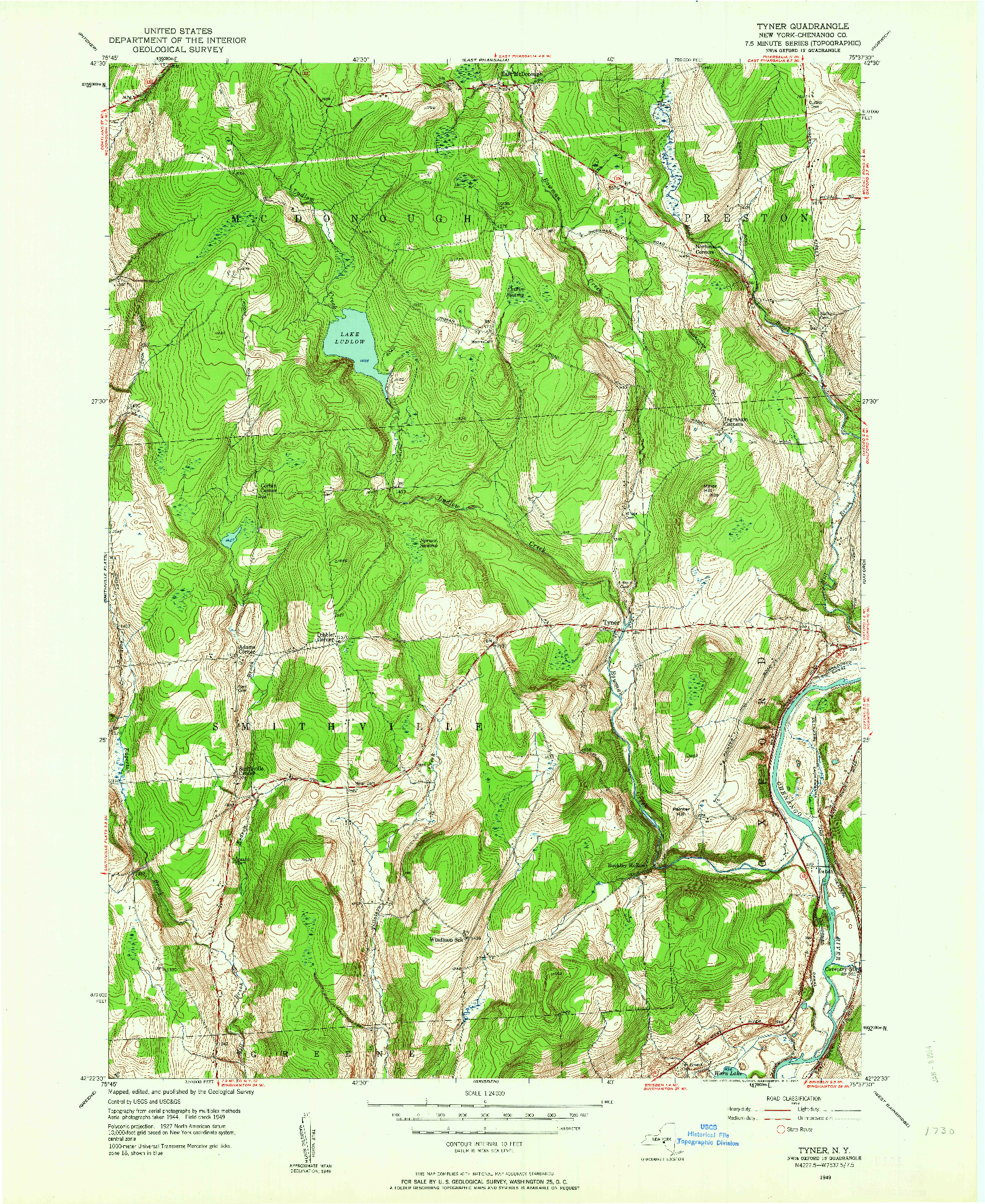 USGS 1:24000-SCALE QUADRANGLE FOR TYNER, NY 1949