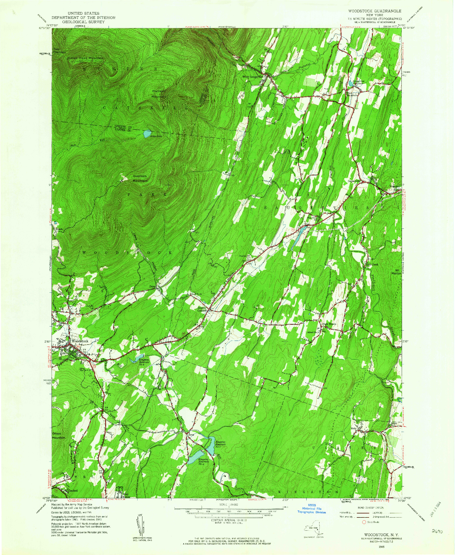 USGS 1:24000-SCALE QUADRANGLE FOR WOODSTOCK, NY 1945