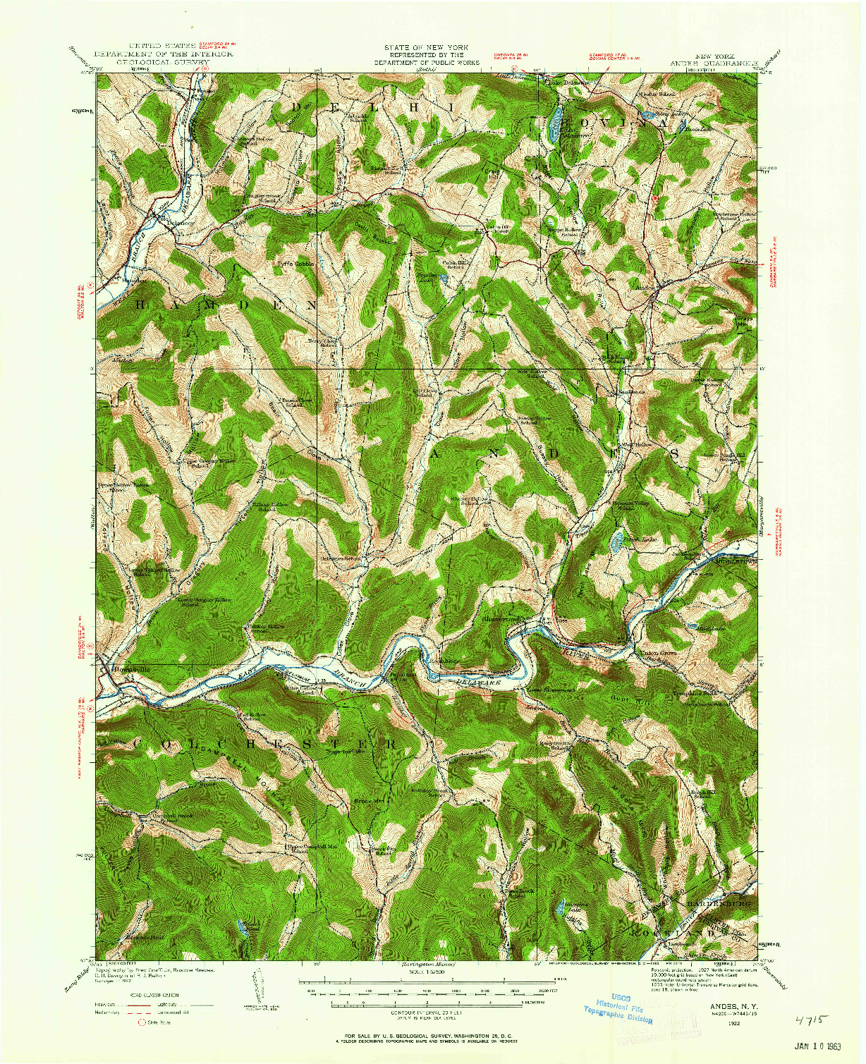 USGS 1:62500-SCALE QUADRANGLE FOR ANDES, NY 1922