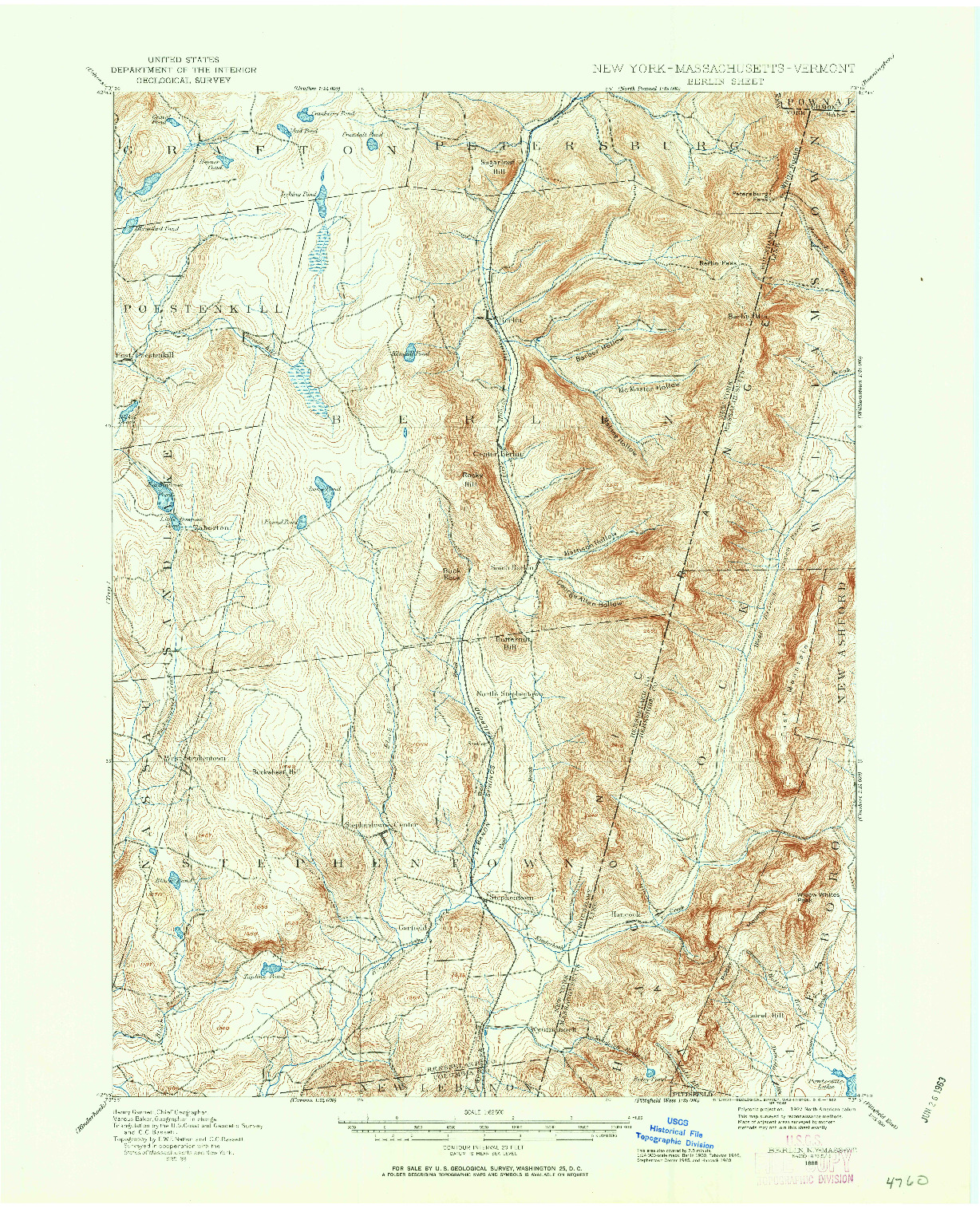 USGS 1:62500-SCALE QUADRANGLE FOR BERLIN, NY 1888
