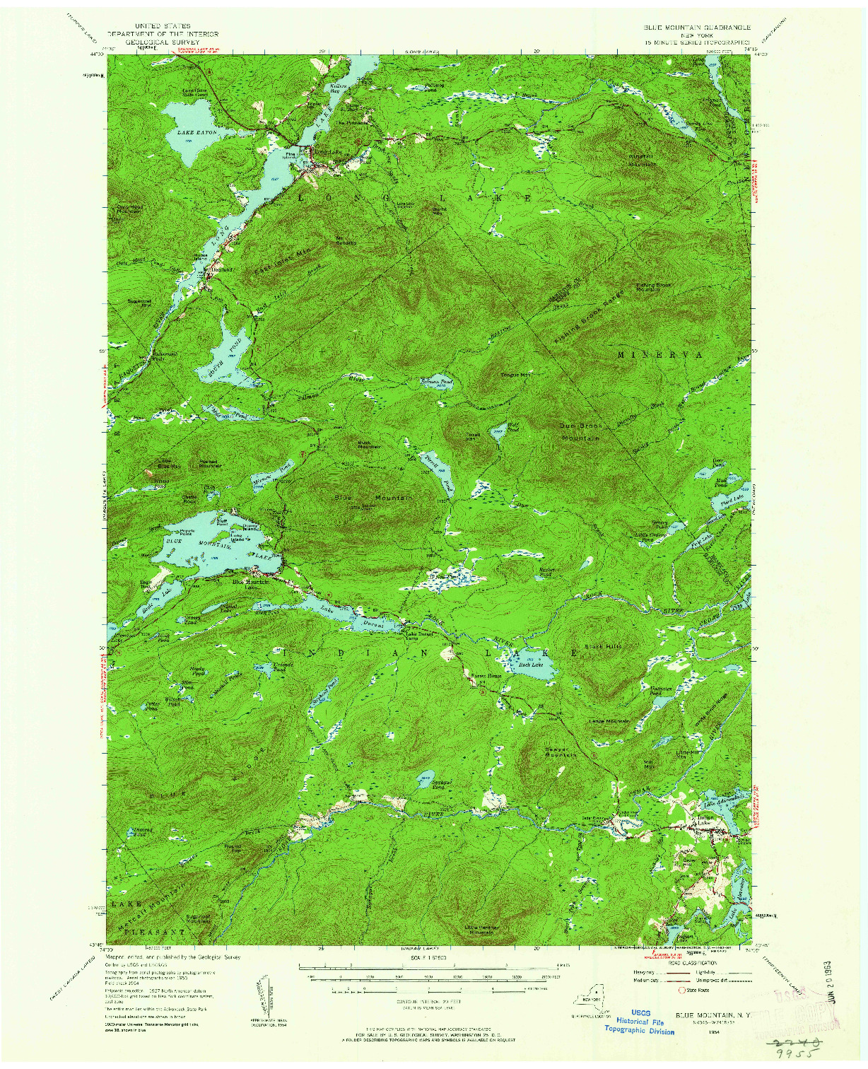 USGS 1:62500-SCALE QUADRANGLE FOR BLUE MOUNTAIN, NY 1954