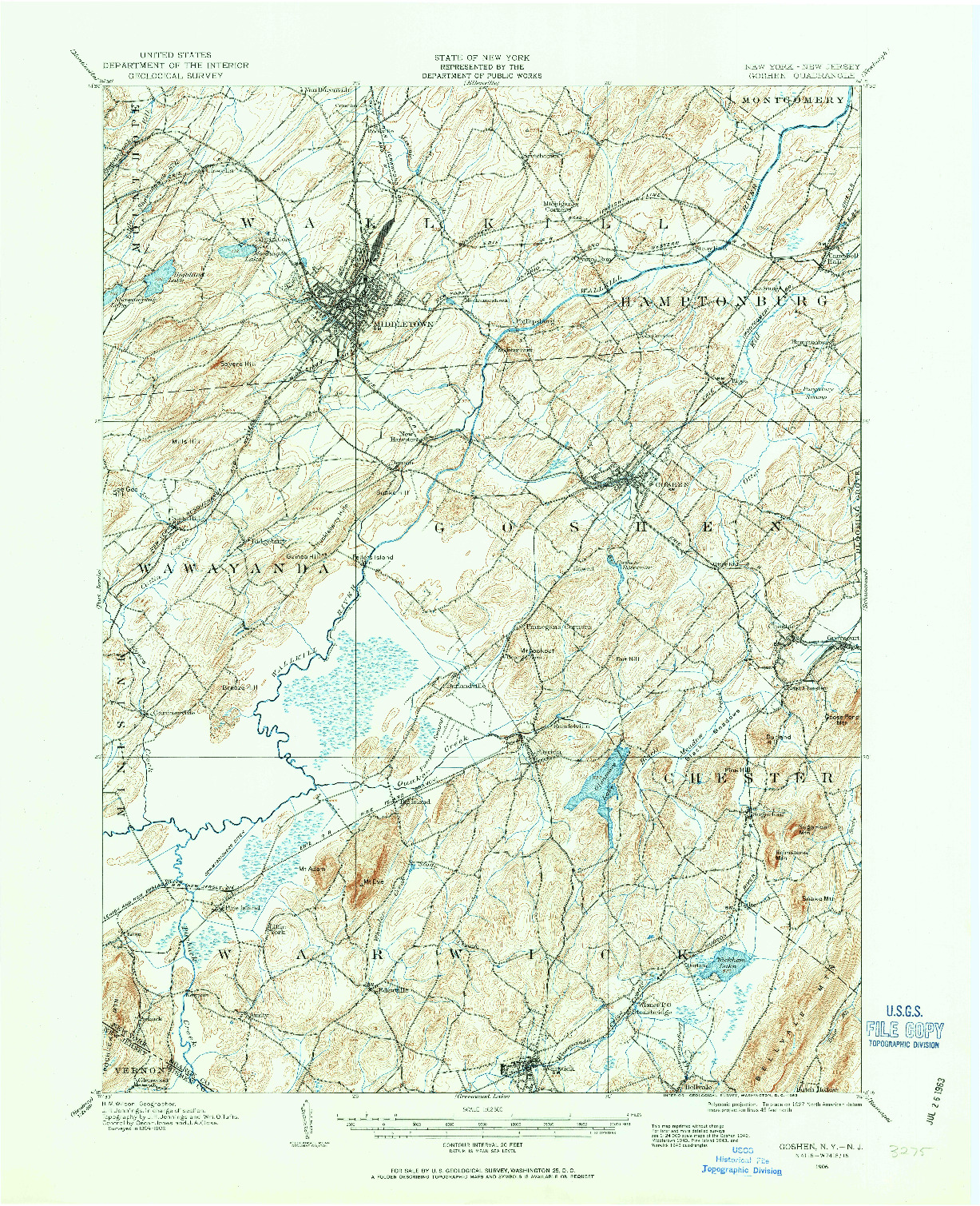 USGS 1:62500-SCALE QUADRANGLE FOR GOSHEN, NY 1906