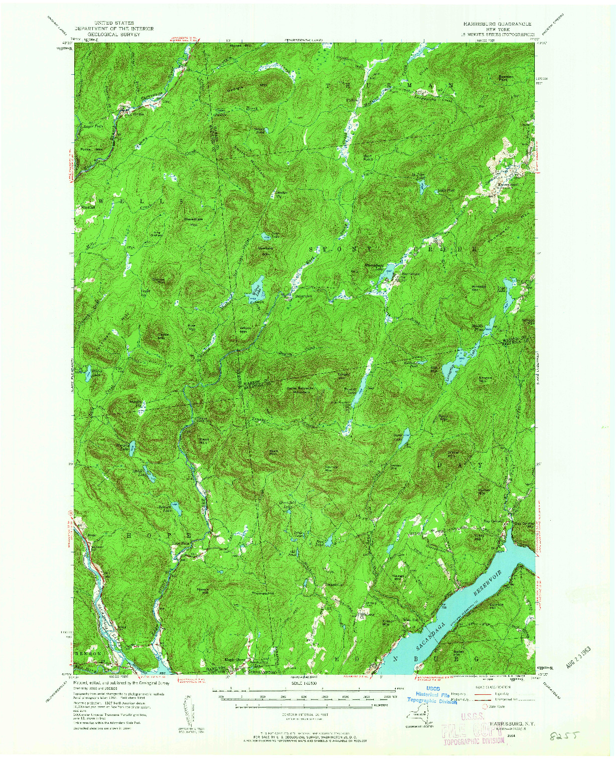 USGS 1:62500-SCALE QUADRANGLE FOR HARRISBURG, NY 1954