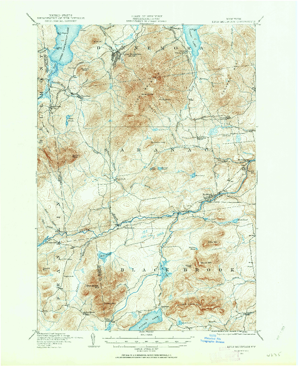 USGS 1:62500-SCALE QUADRANGLE FOR LYON MOUNTAIN, NY 1911