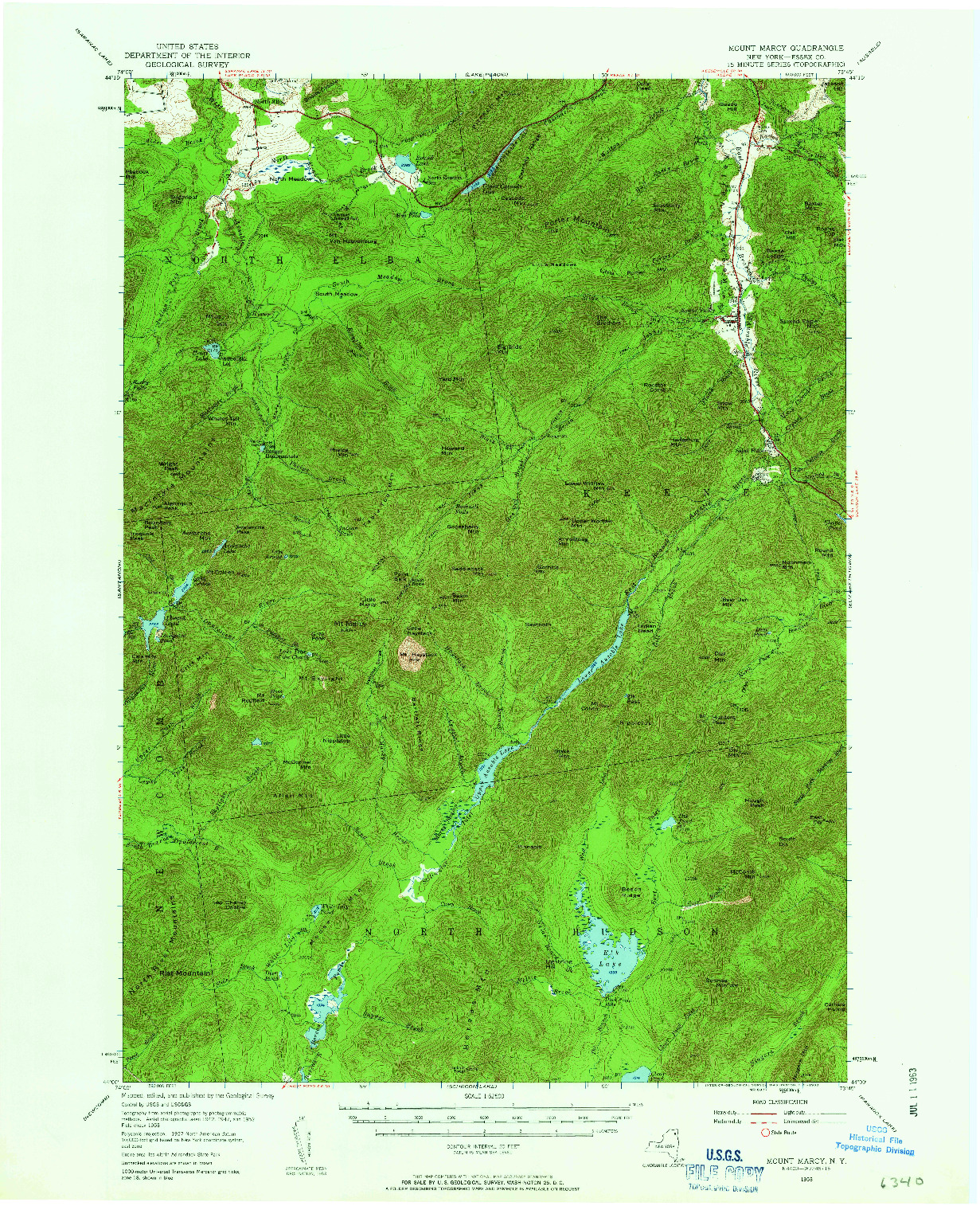 USGS 1:62500-SCALE QUADRANGLE FOR MOUNT MARCY, NY 1953