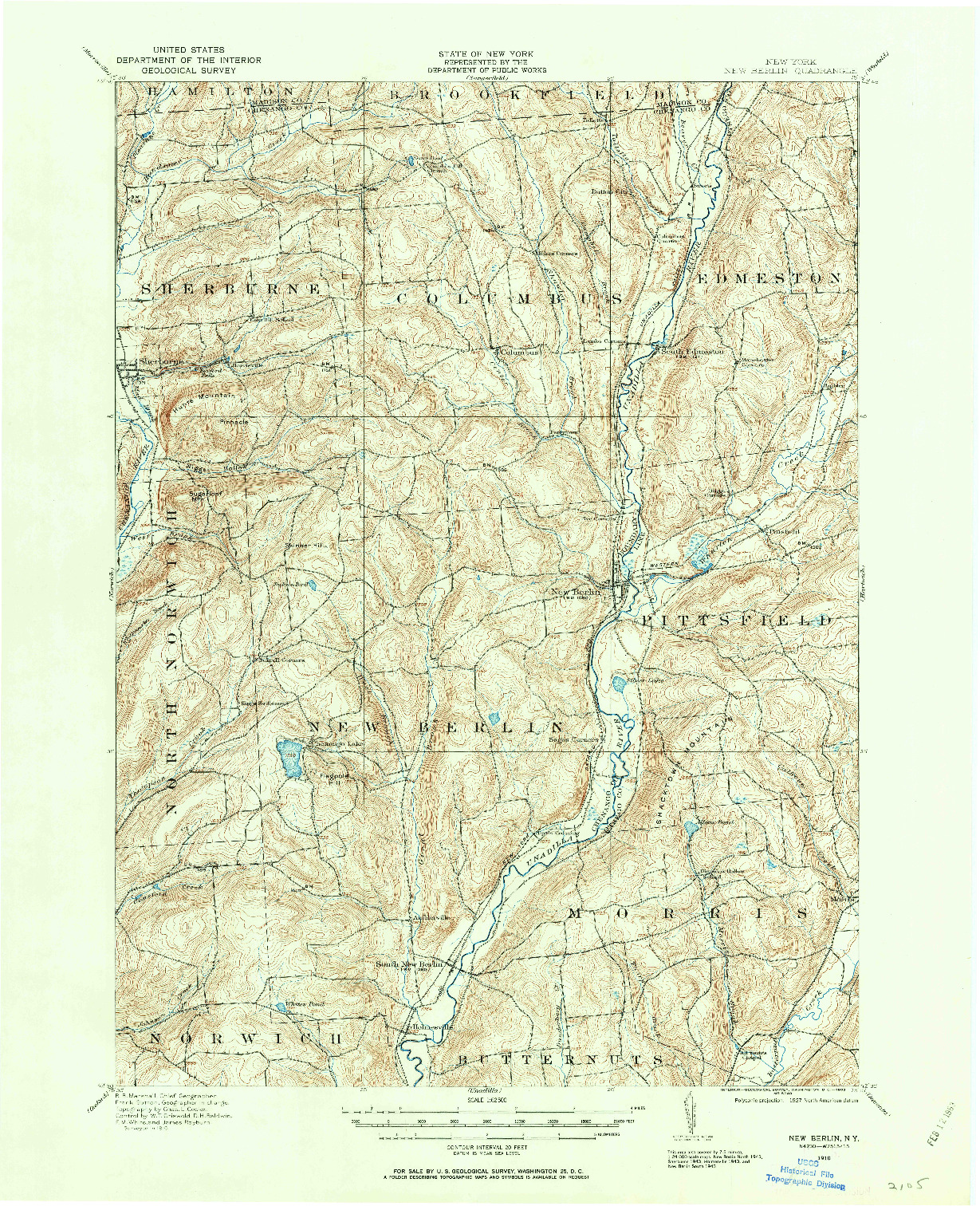 USGS 1:62500-SCALE QUADRANGLE FOR NEW BERLIN, NY 1910