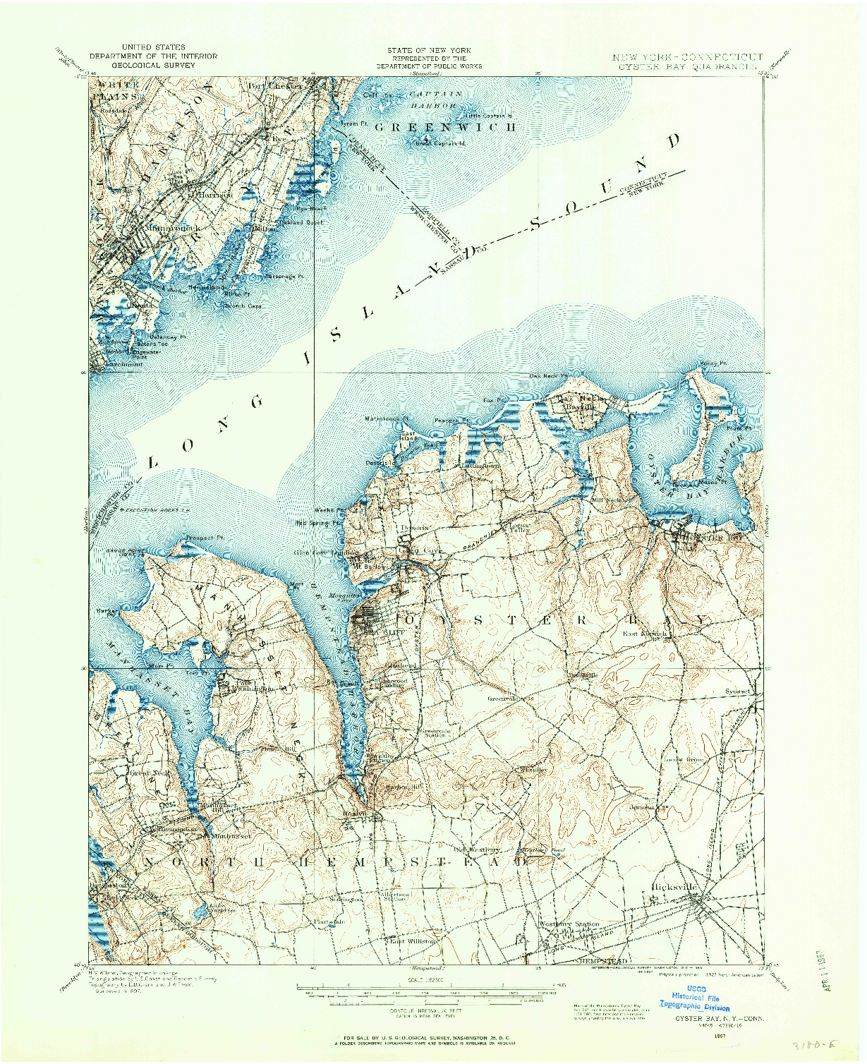 USGS 1:62500-SCALE QUADRANGLE FOR OYSTER BAY, NY 1897