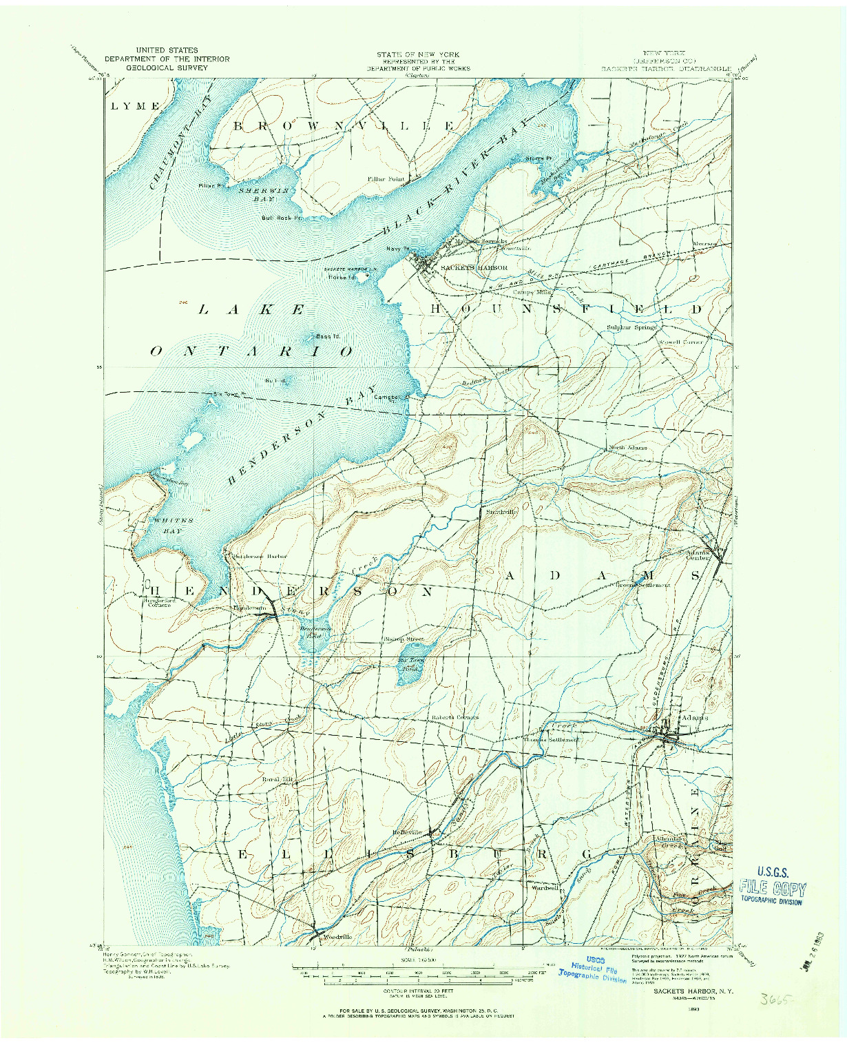 USGS 1:62500-SCALE QUADRANGLE FOR SACKETS HARBOR, NY 1893