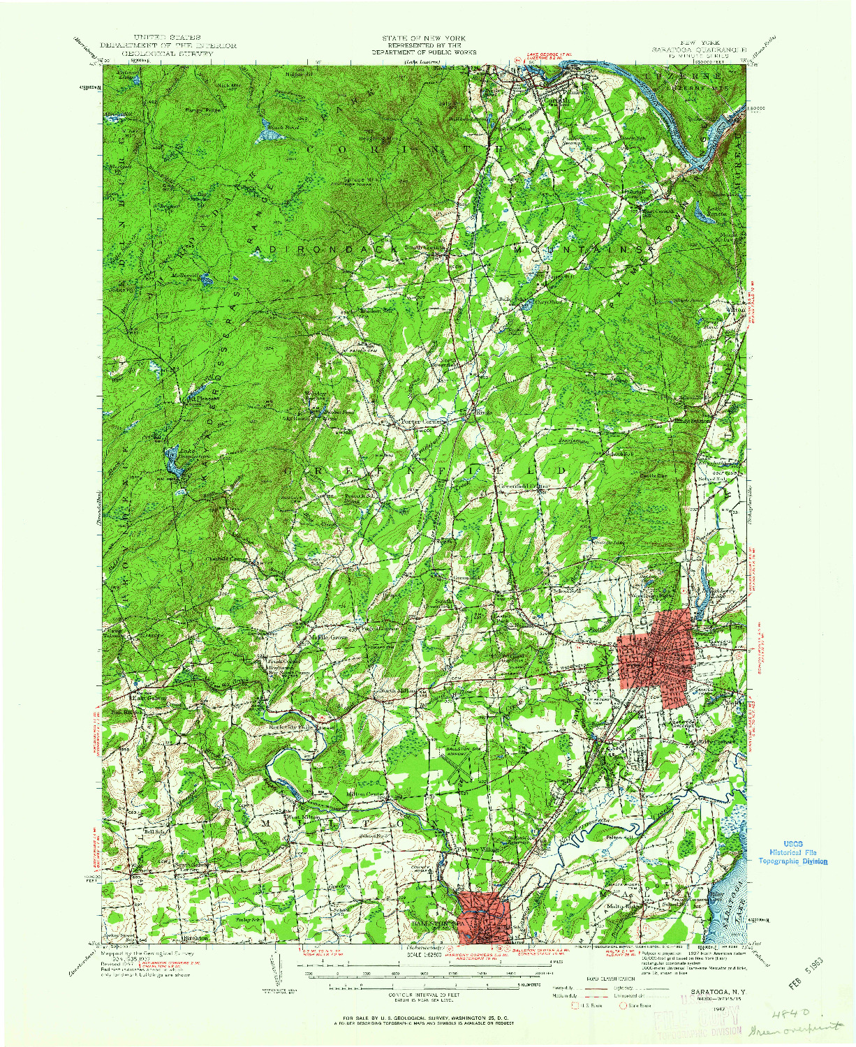 USGS 1:62500-SCALE QUADRANGLE FOR SARATOGA, NY 1947