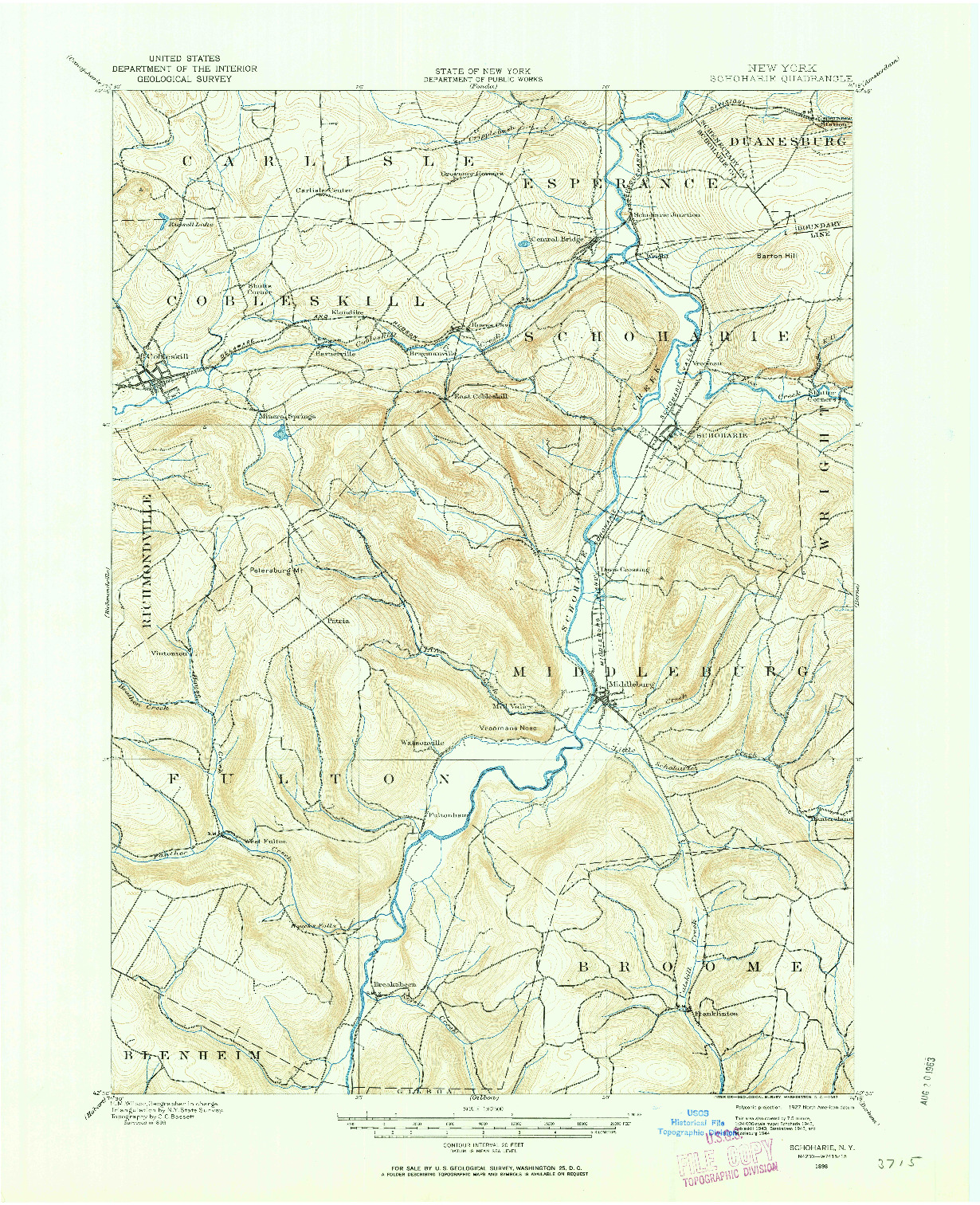 USGS 1:62500-SCALE QUADRANGLE FOR SCHOHARIE, NY 1898