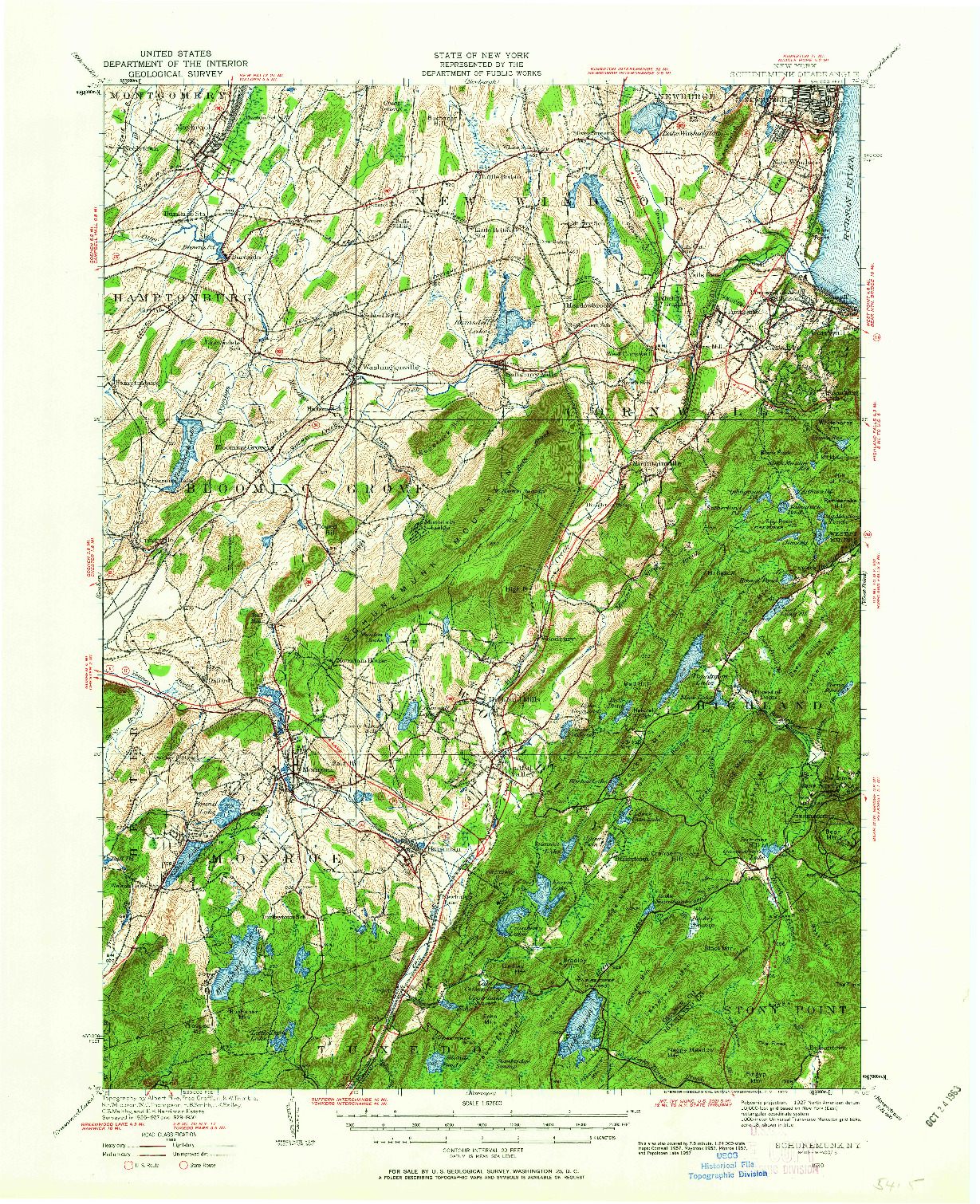 USGS 1:62500-SCALE QUADRANGLE FOR SCHUNEMUNK, NY 1930
