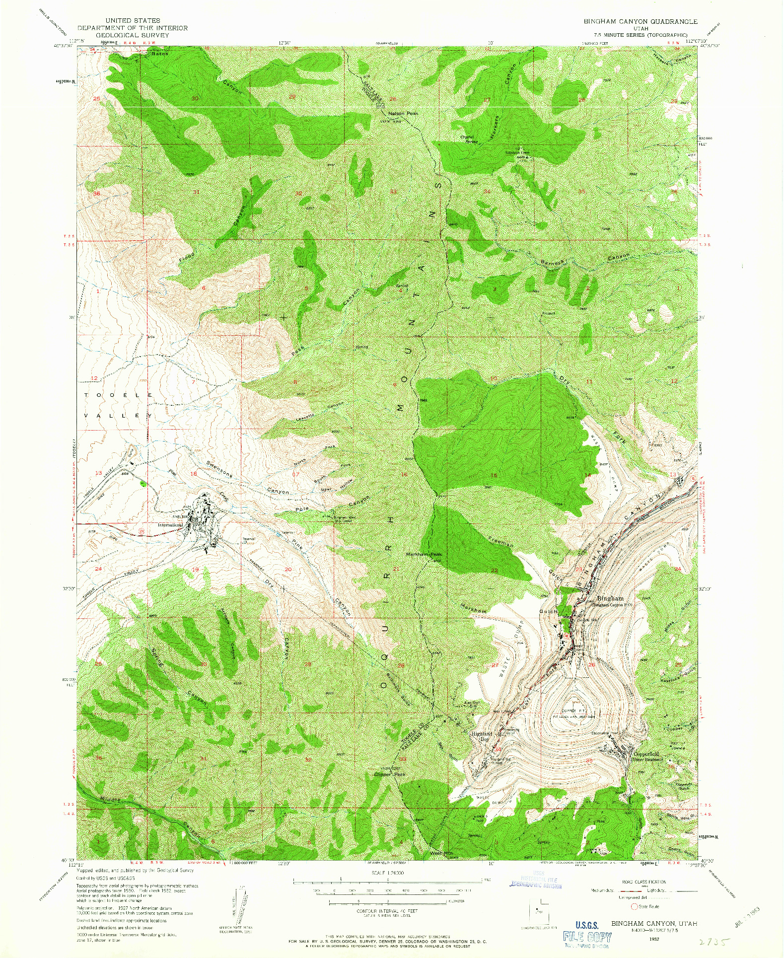 USGS 1:24000-SCALE QUADRANGLE FOR BINGHAM CANYON, UT 1952