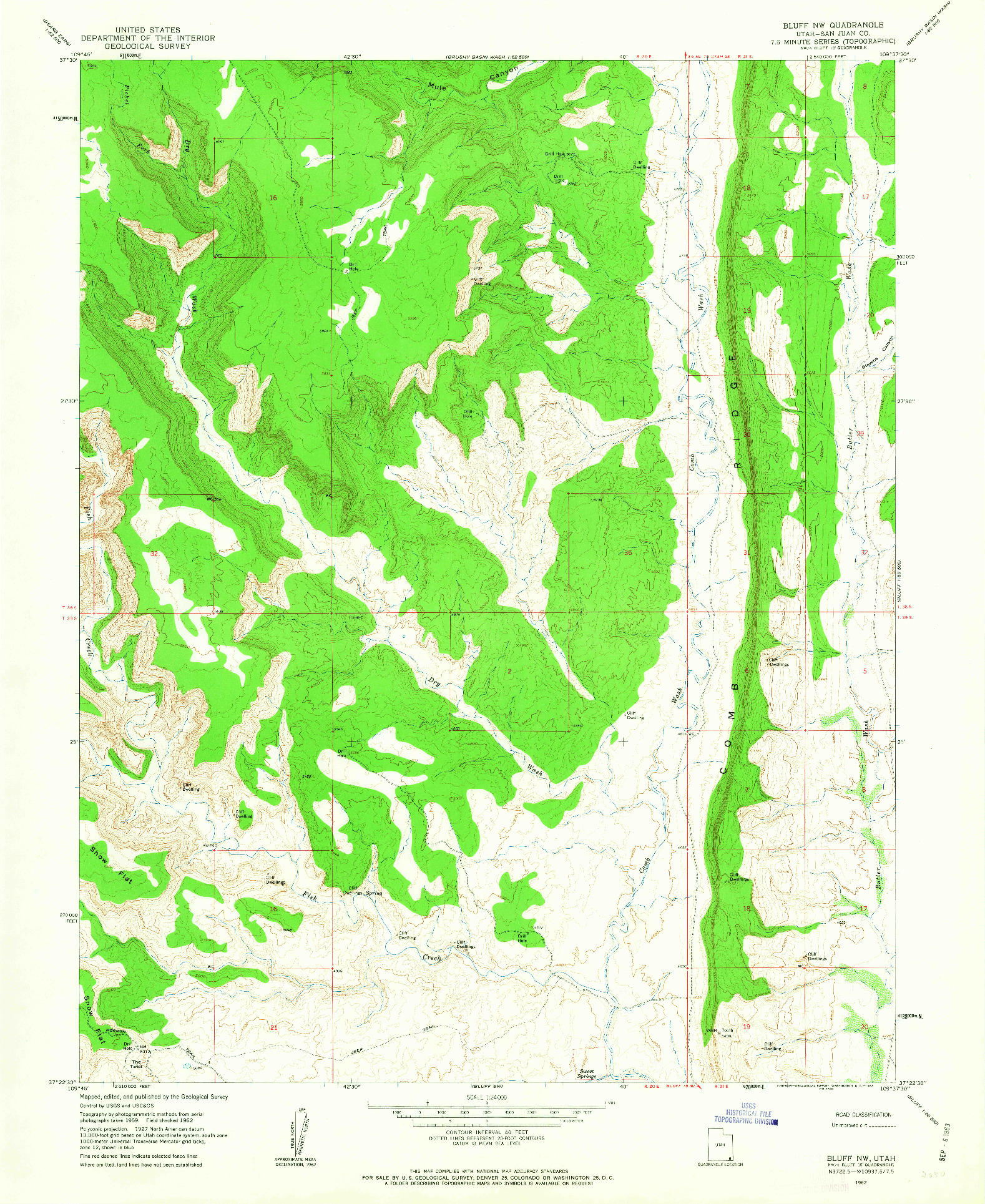 USGS 1:24000-SCALE QUADRANGLE FOR BLUFF NW, UT 1962