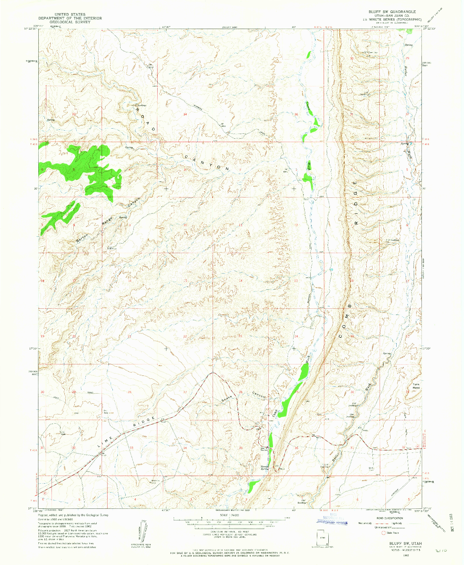 USGS 1:24000-SCALE QUADRANGLE FOR BLUFF SW, UT 1962