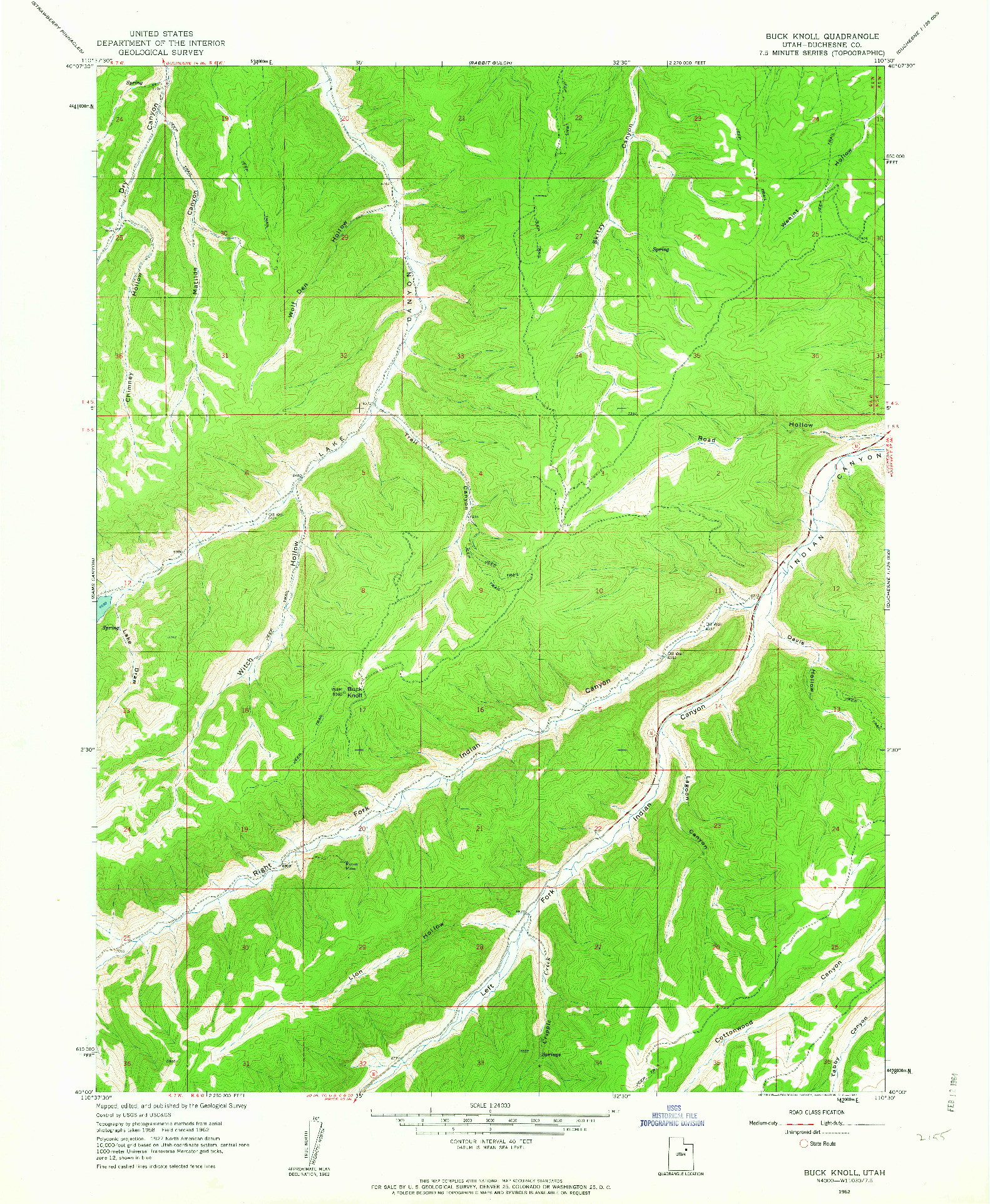 USGS 1:24000-SCALE QUADRANGLE FOR BUCK KNOLL, UT 1962