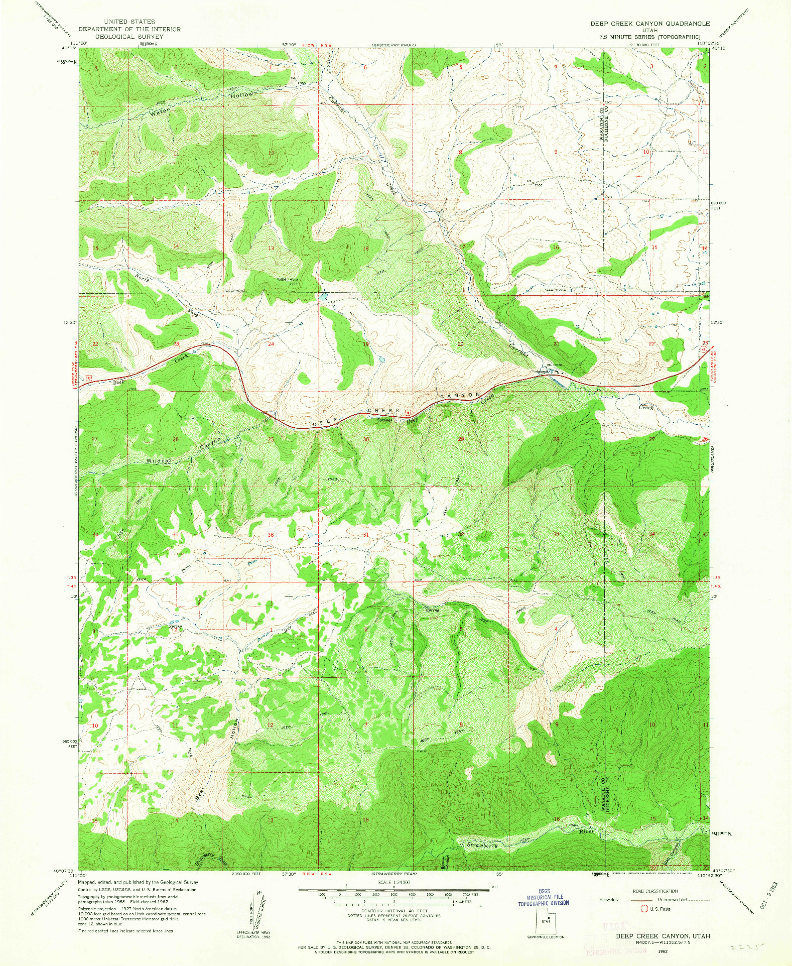 USGS 1:24000-SCALE QUADRANGLE FOR DEEP CREEK CANYON, UT 1962